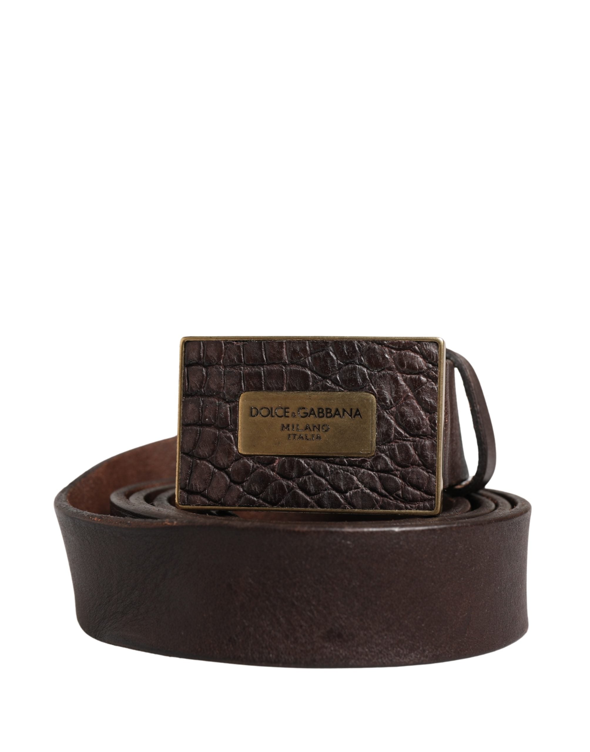 Dolce & Gabbana Men Brown Leather Logo Metal Buckle Men's Belt (Pre-Owned)