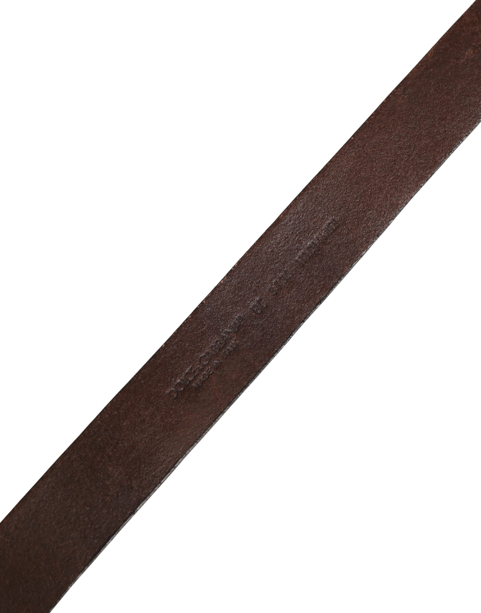 Dolce & Gabbana Men Brown Leather Logo Metal Buckle Men's Belt (Pre-Owned)