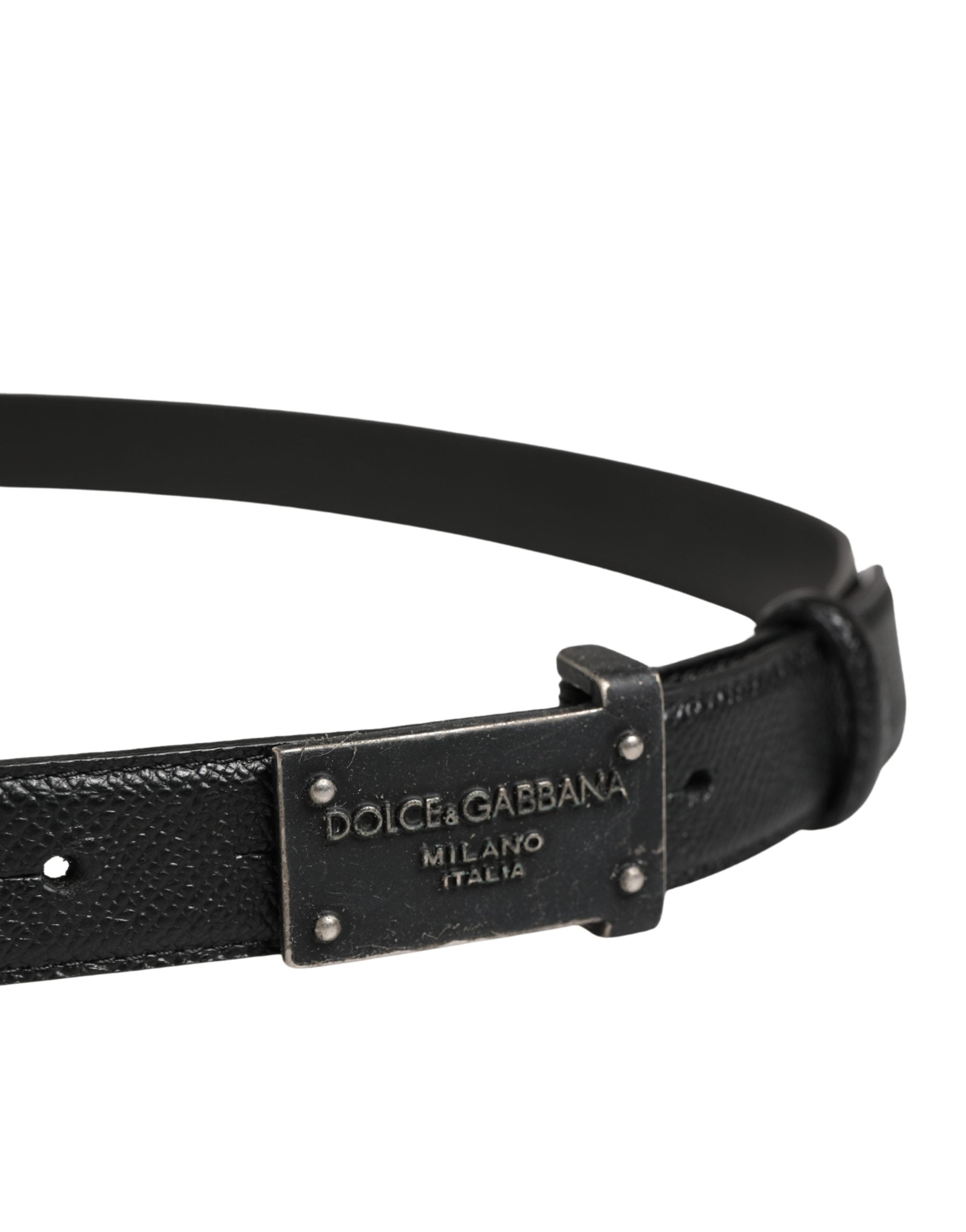 Dolce & Gabbana Men Black Calf Leather Logo Metal Buckle Men's Belt