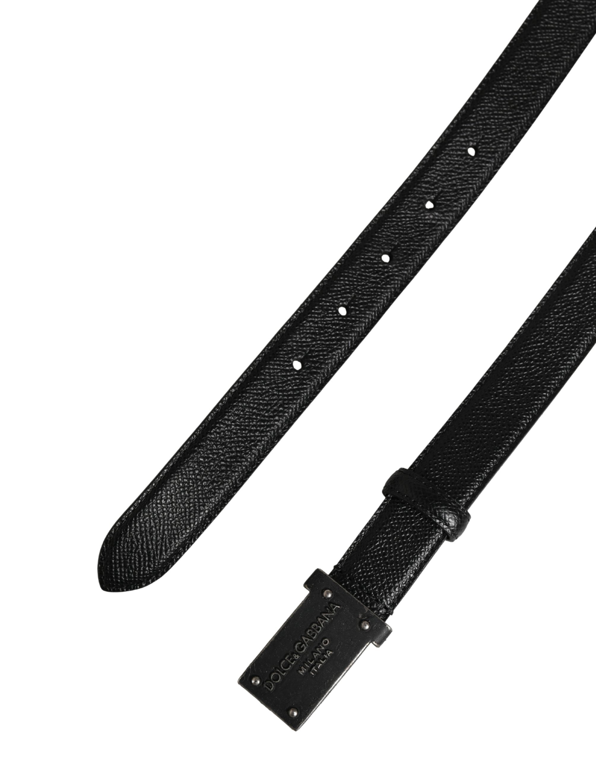 Dolce & Gabbana Men Black Calf Leather Logo Metal Buckle Men's Belt