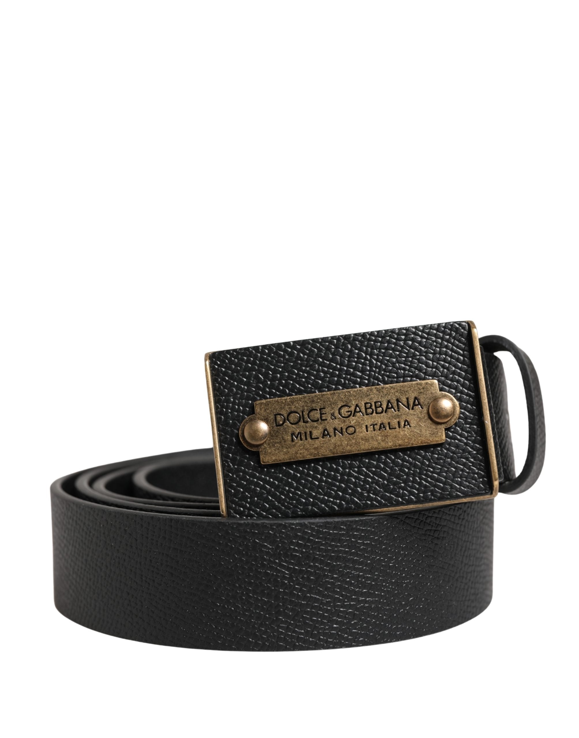 Dolce & Gabbana Men Black Calf Leather Metal Buckle Men's Belt