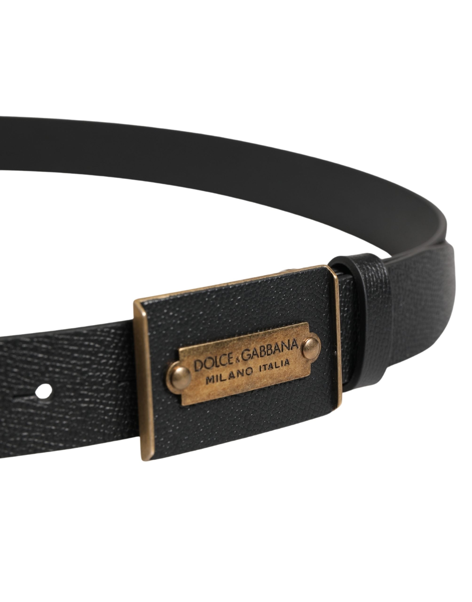 Dolce & Gabbana Men Black Calf Leather Metal Buckle Men's Belt