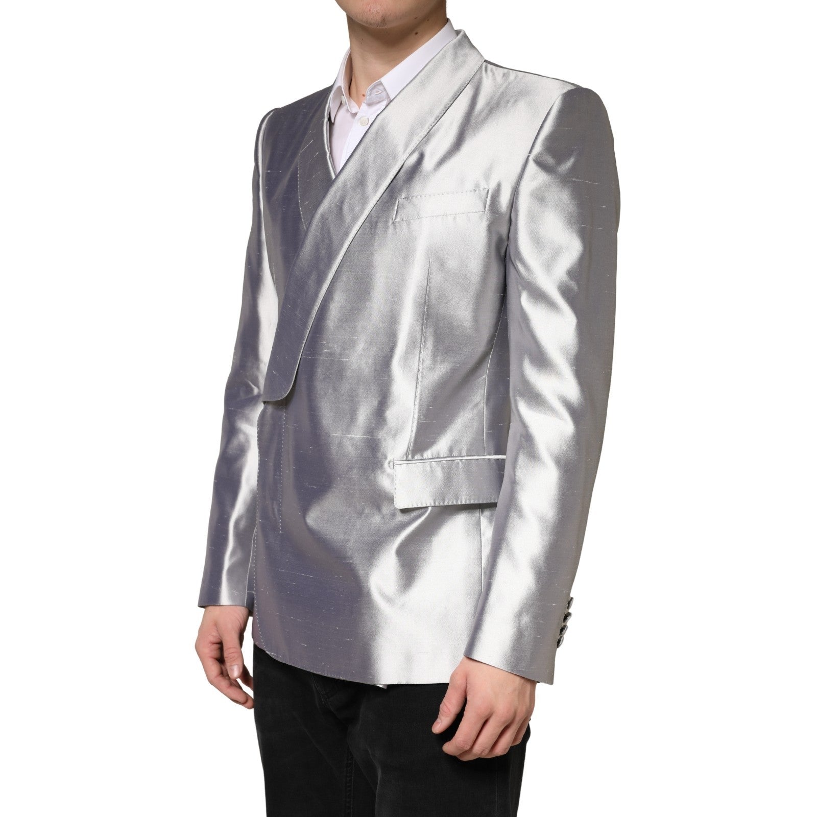 Dolce & Gabbana Silver SICILIA Silk Double Breasted Men's Blazer