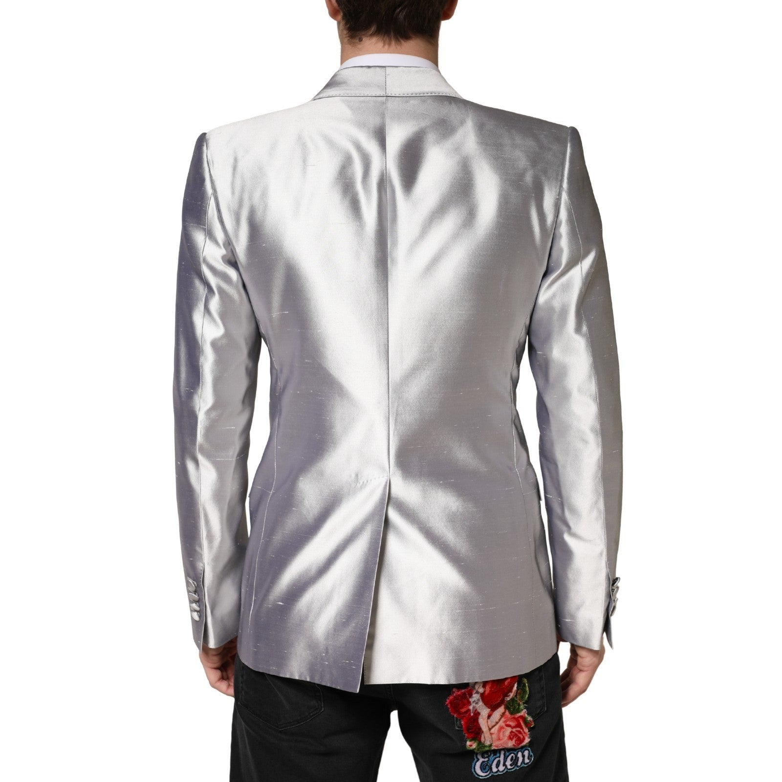 Dolce & Gabbana Silver SICILIA Silk Double Breasted Men's Blazer