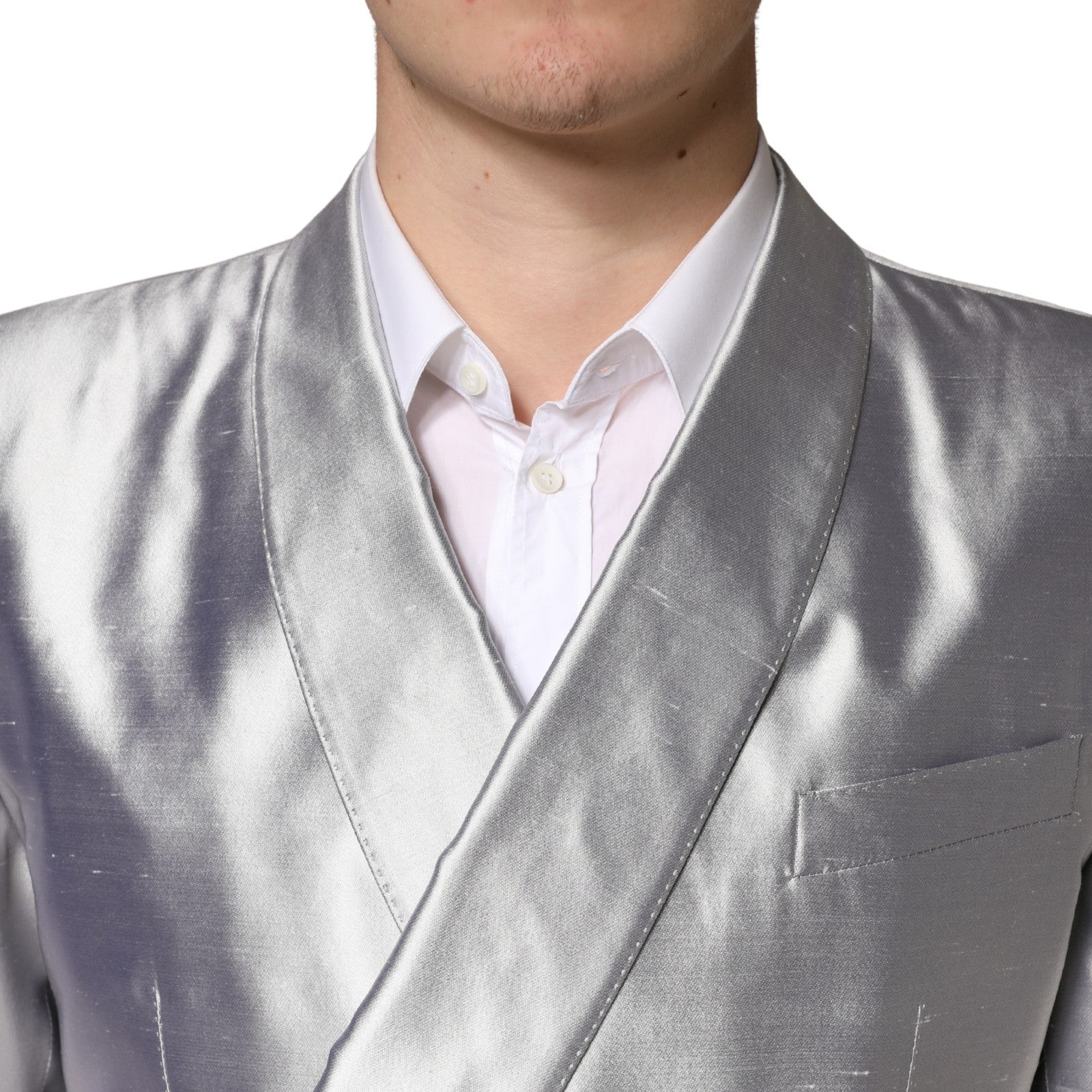 Dolce & Gabbana Silver SICILIA Silk Double Breasted Men's Blazer