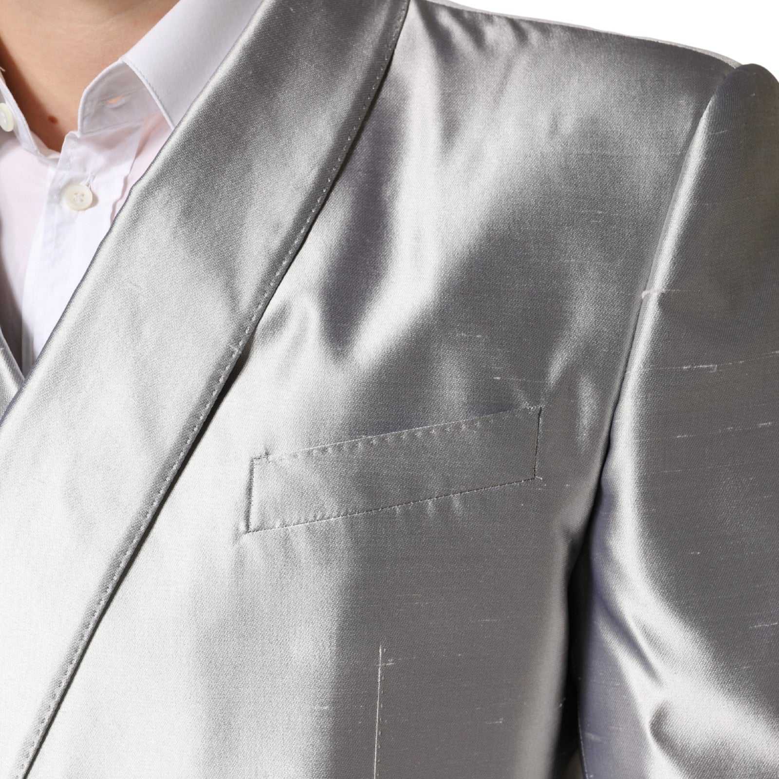 Dolce & Gabbana Silver SICILIA Silk Double Breasted Men's Blazer
