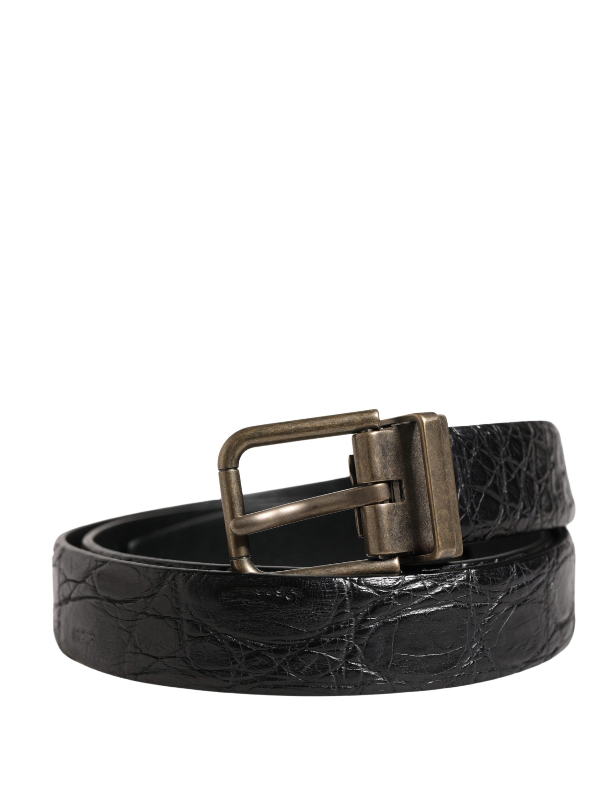 Dolce & Gabbana Men Black Exotic Leather Metal Buckle Men's Belt (Pre-Owned)