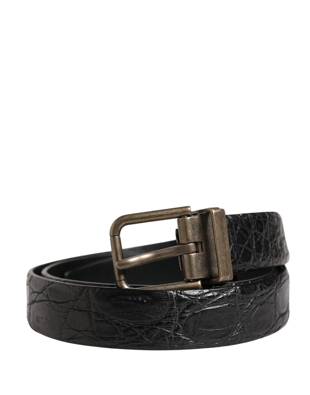 Dolce & Gabbana Men Black Exotic Leather Metal Buckle Men's Belt (Pre-Owned)