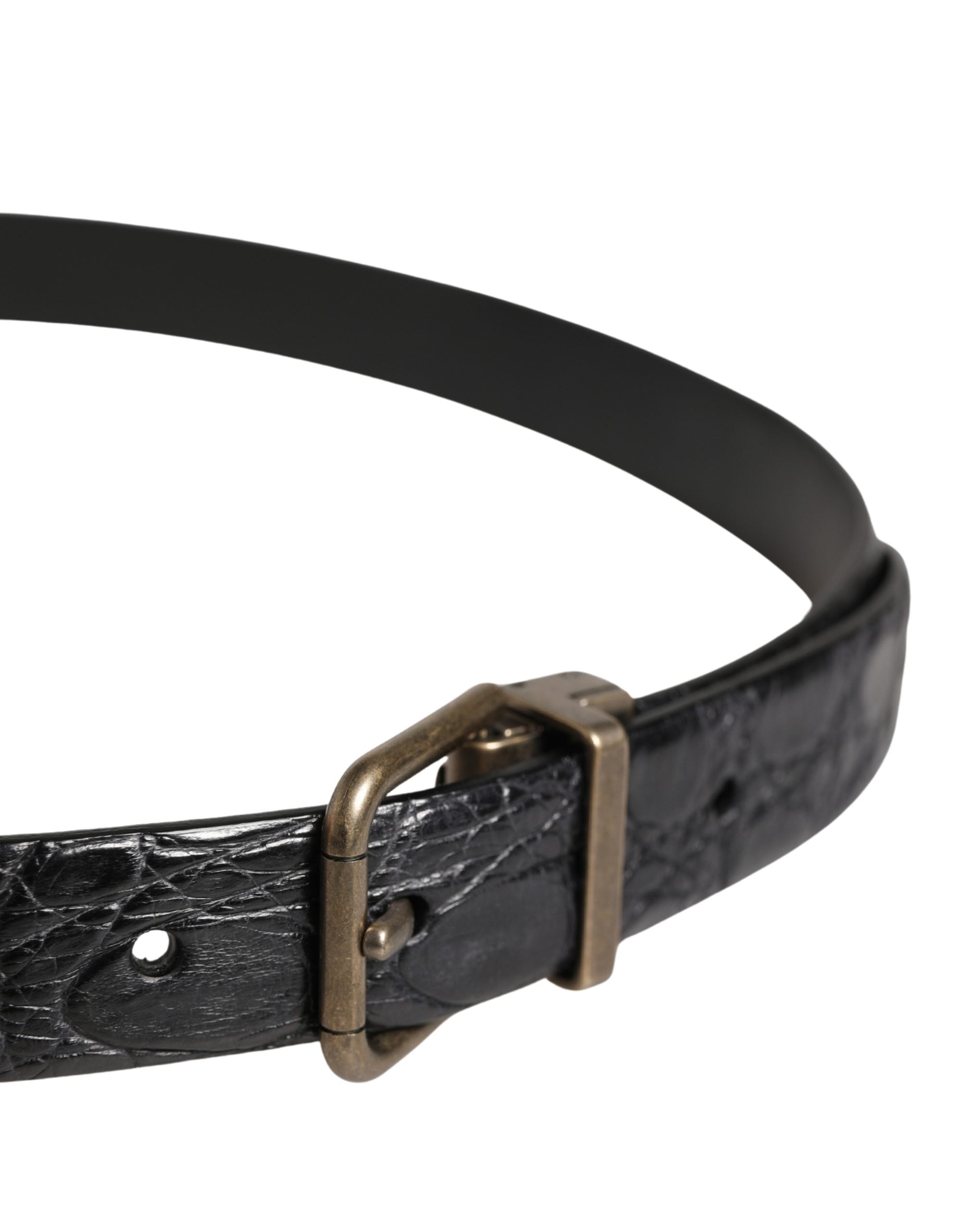 Dolce & Gabbana Men Black Exotic Leather Metal Buckle Men's Belt (Pre-Owned)