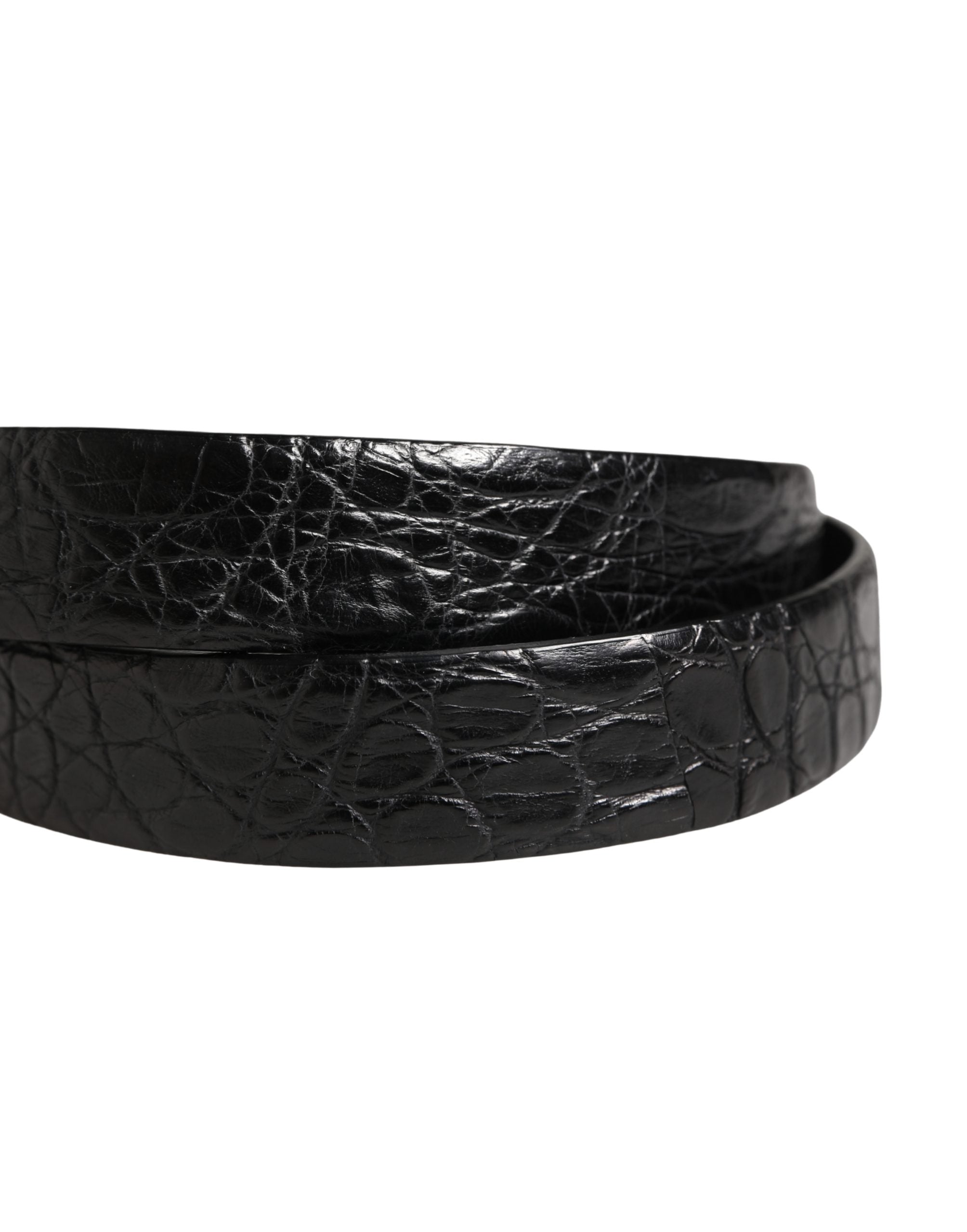 Dolce & Gabbana Men Black Exotic Leather Metal Buckle Men's Belt (Pre-Owned)