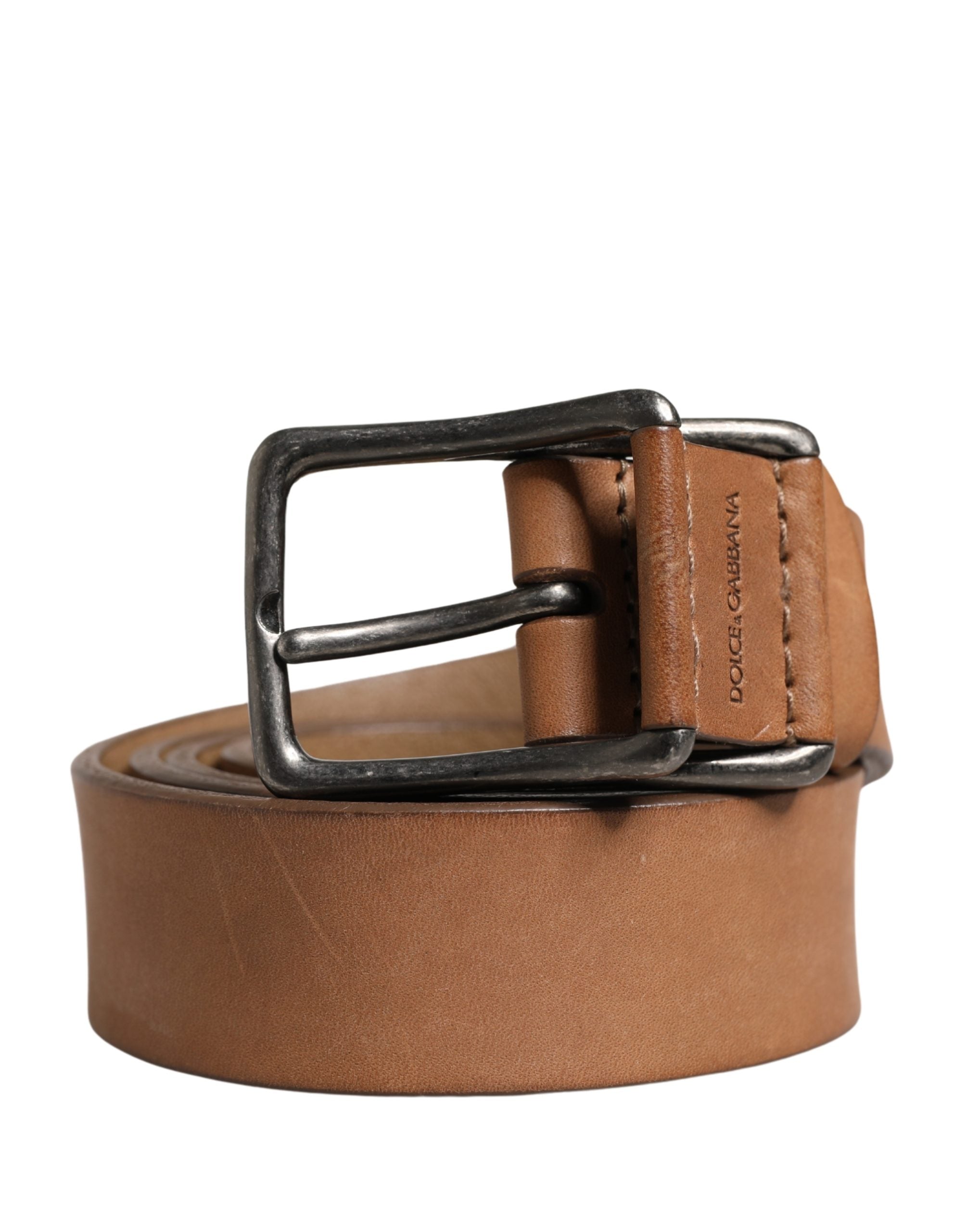 Dolce & Gabbana Men Brown Leather Classic Metal Buckle Men's Belt