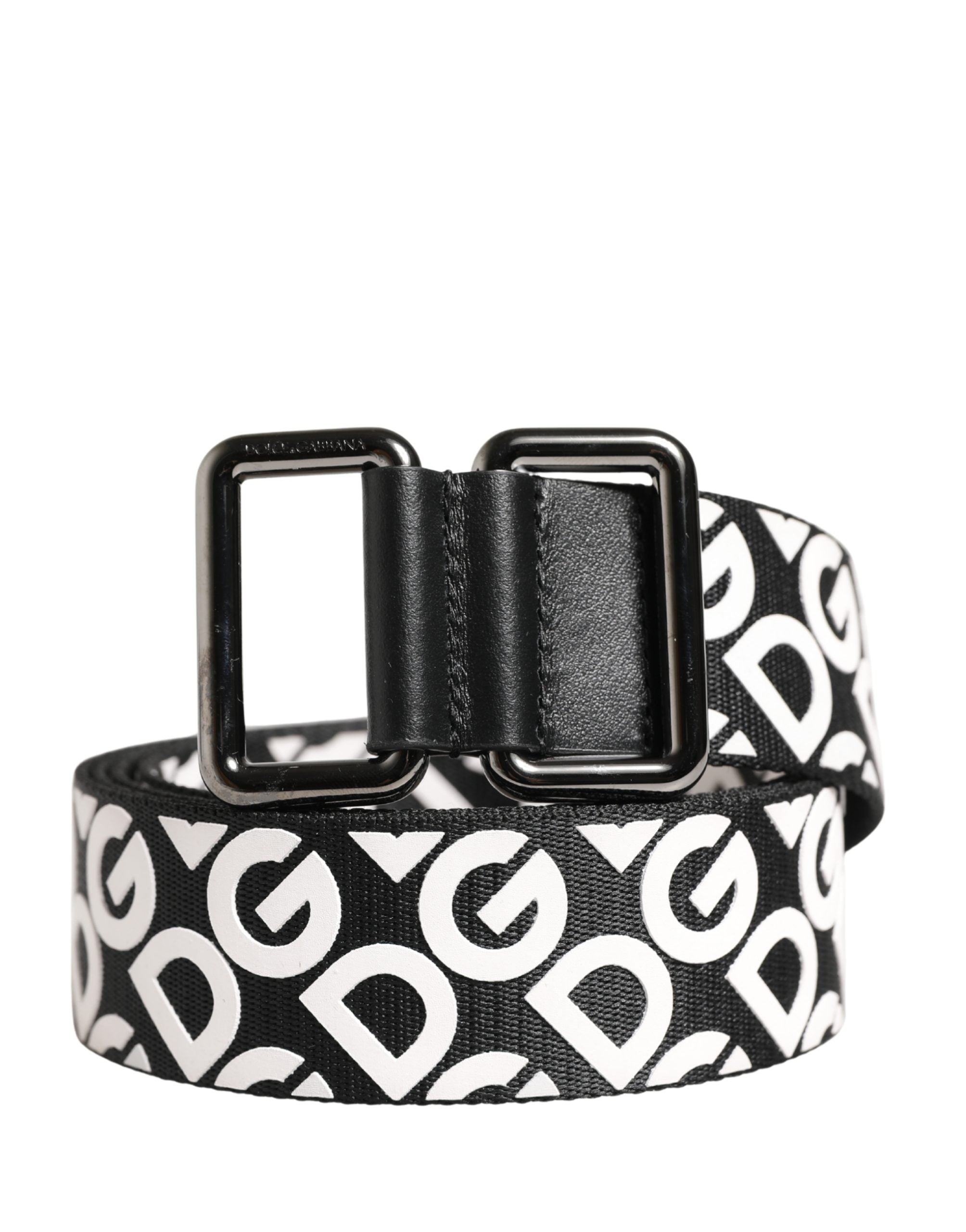 Dolce & Gabbana White Black Logo Leather Metal Buckle Men's Belt