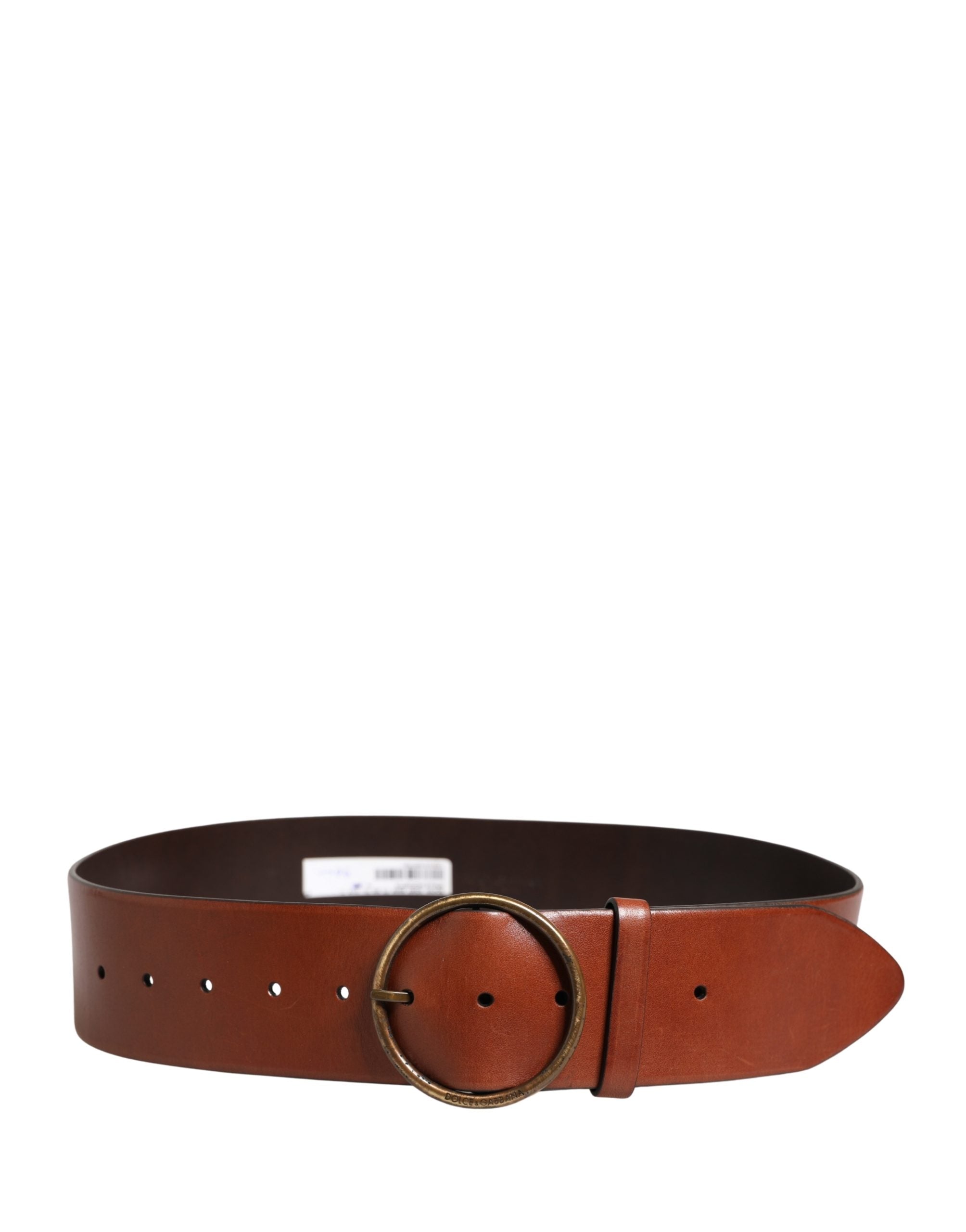 Dolce & Gabbana Men Brown Leather Wide Waist Metal Round Buckle Men's Belt
