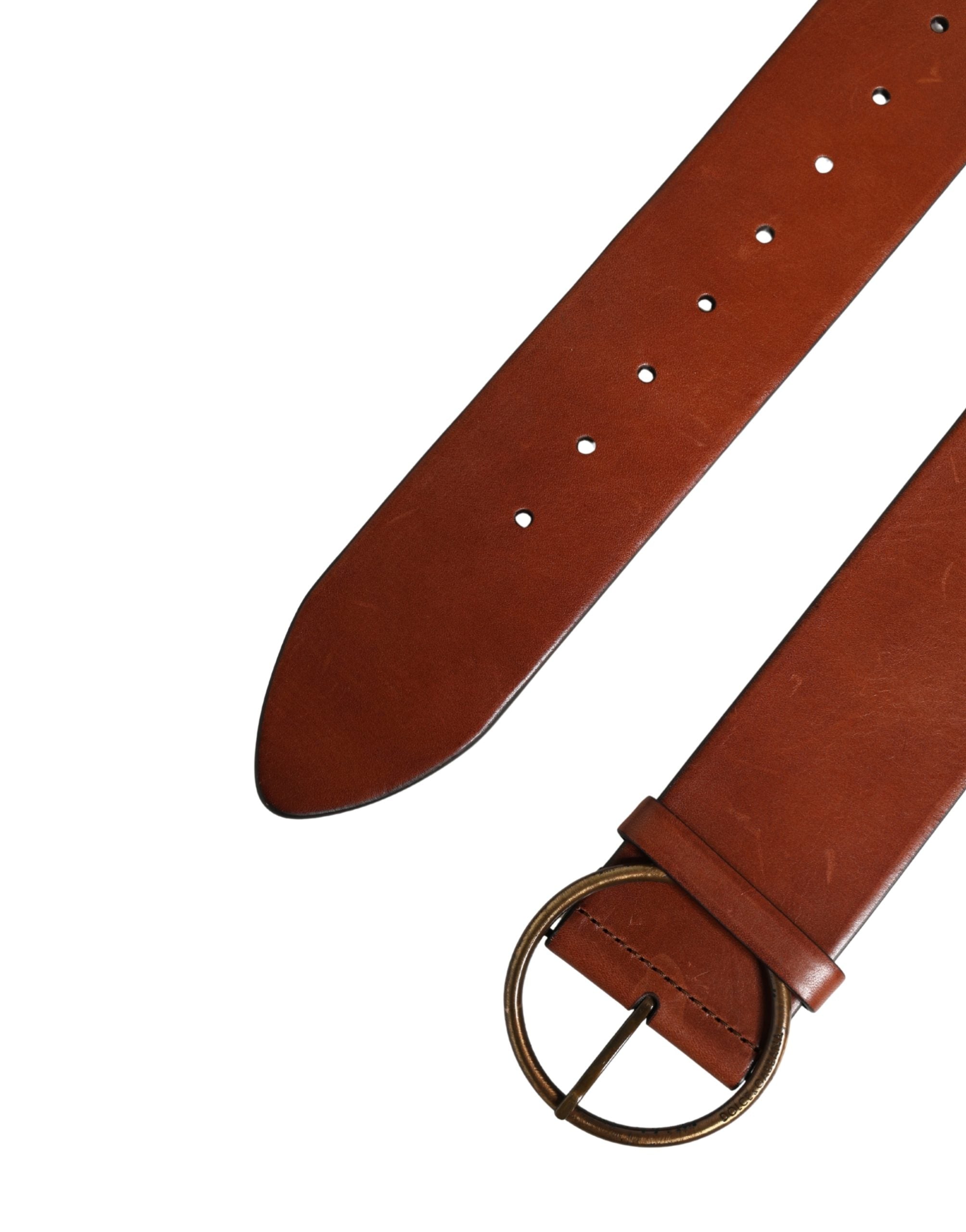Dolce & Gabbana Men Brown Leather Wide Waist Metal Round Buckle Men's Belt