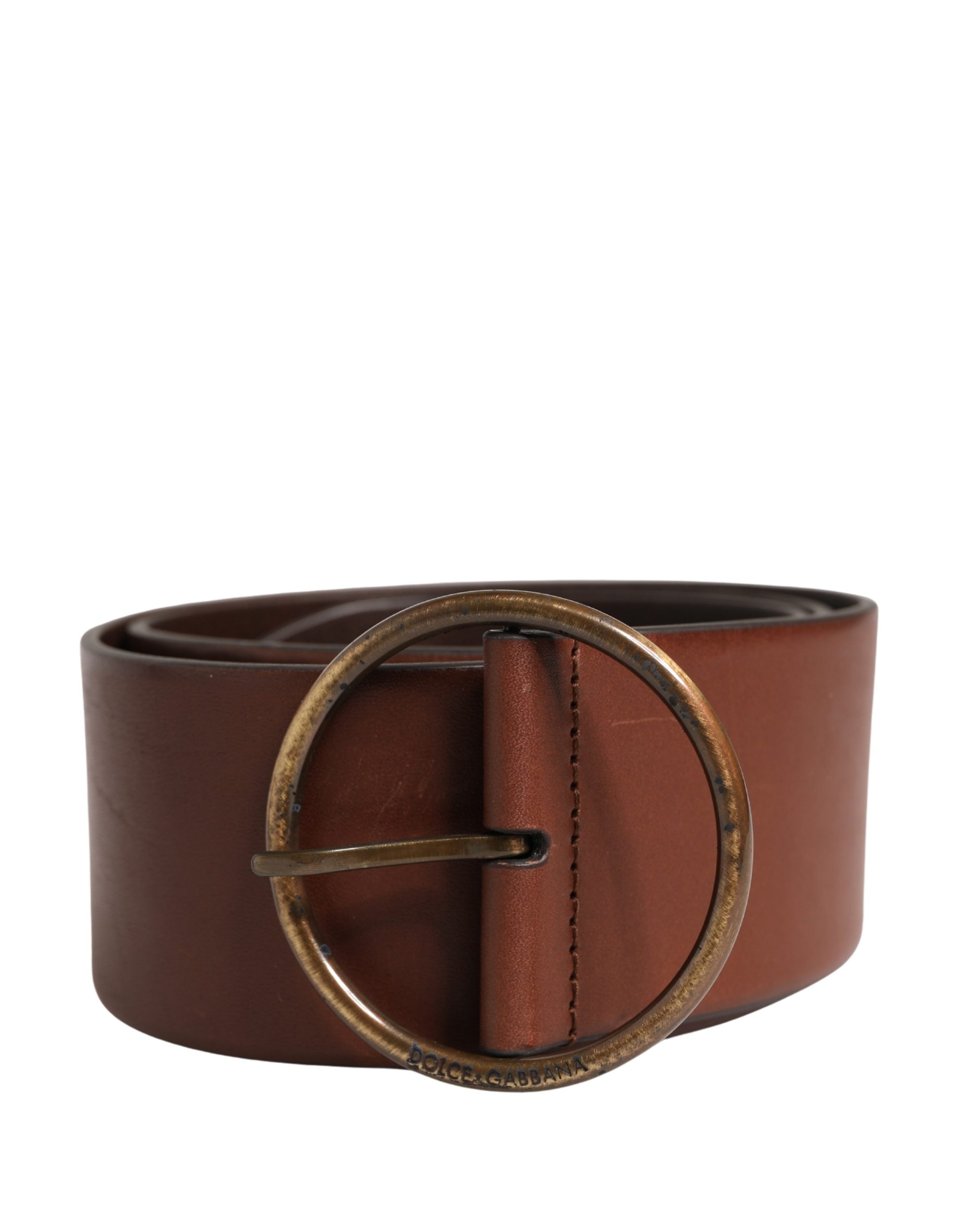 Dolce & Gabbana Brown Leather Wide Waist Metal Round Men's Belt