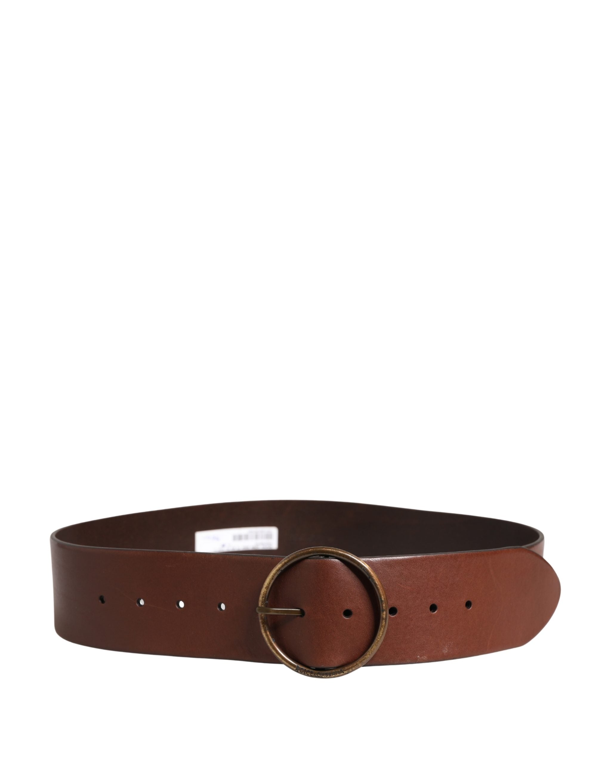 Dolce & Gabbana Brown Leather Wide Waist Metal Round Men's Belt