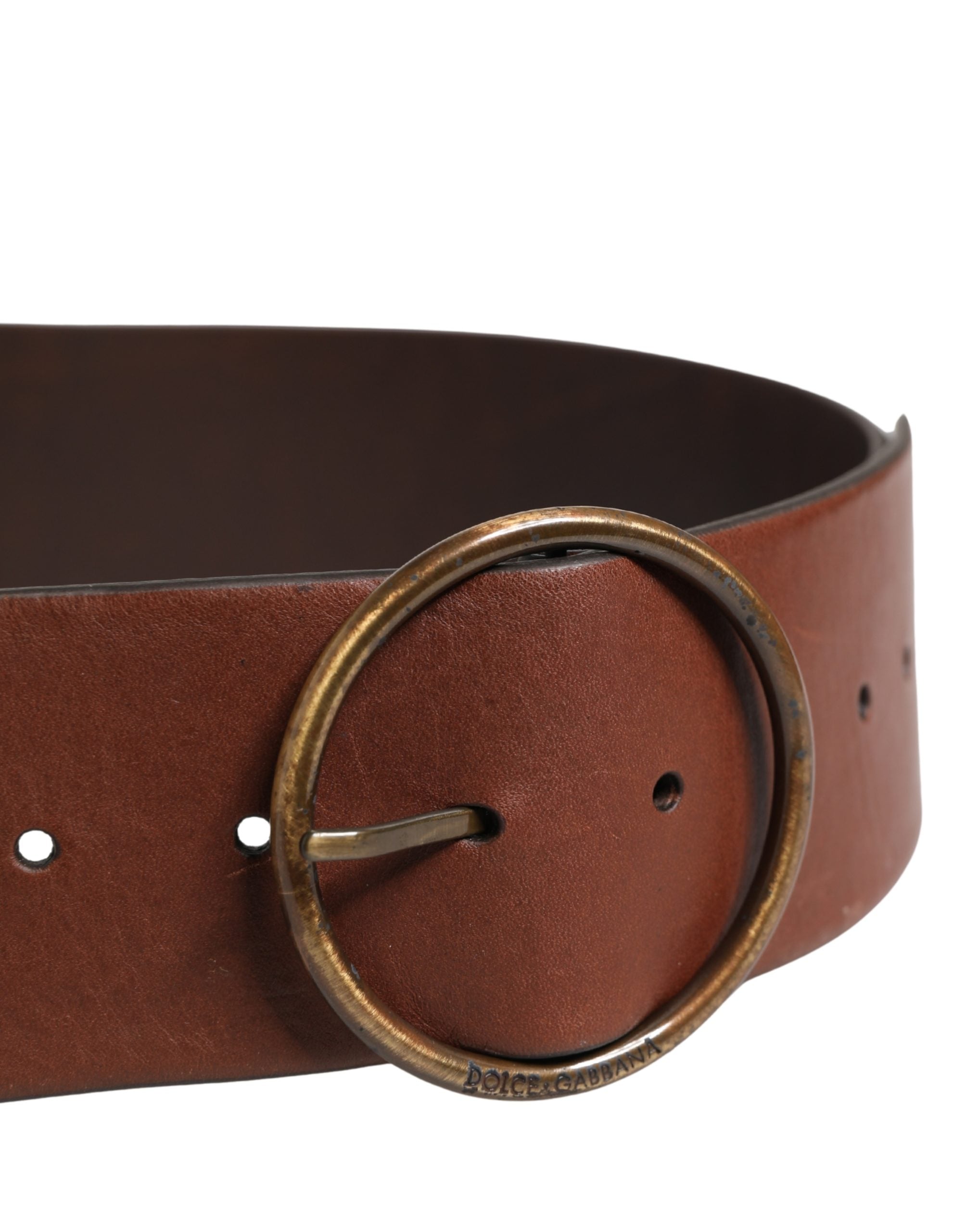 Dolce & Gabbana Brown Leather Wide Waist Metal Round Men's Belt