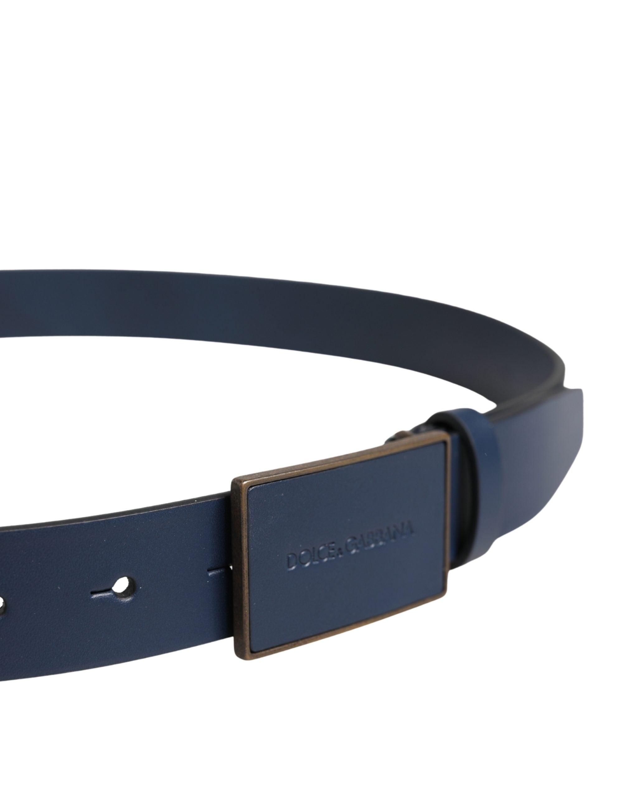 Dolce & Gabbana Men Blue Calf Leather Logo Metal Buckle Men's Belt