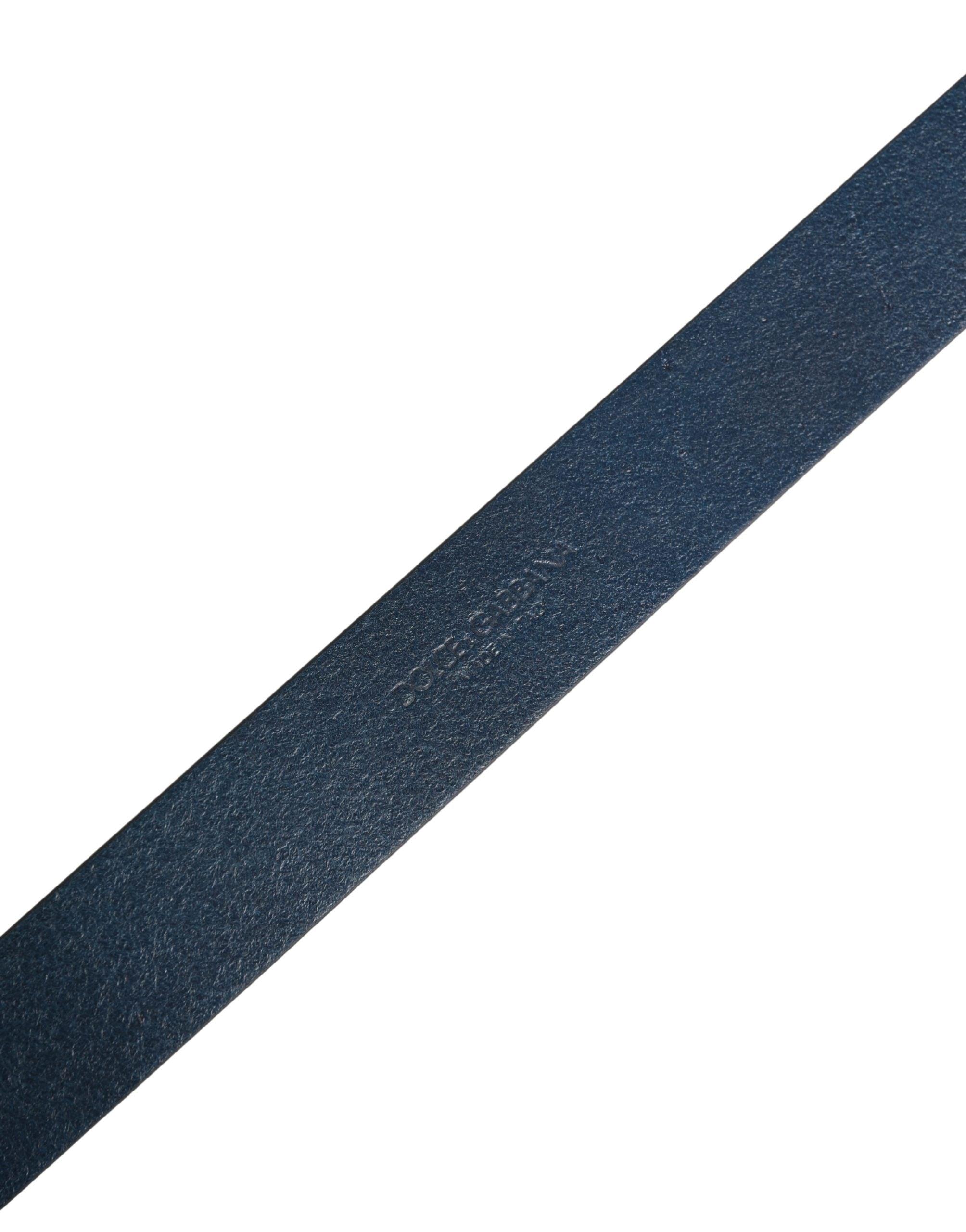 Dolce & Gabbana Men Blue Calf Leather Logo Metal Buckle Men's Belt