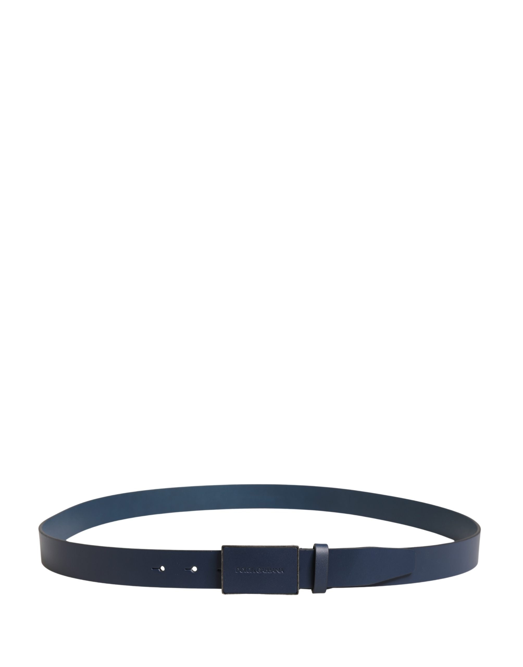 Dolce & Gabbana Blue Calf Leather Logo Metal Buckle Men's Belt (Pre-Owned)