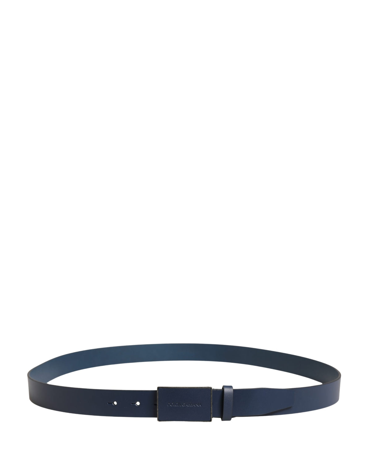 Dolce & Gabbana Dark Blue Calf Leather Logo Metal Buckle Men's Belt (Pre-Owned)