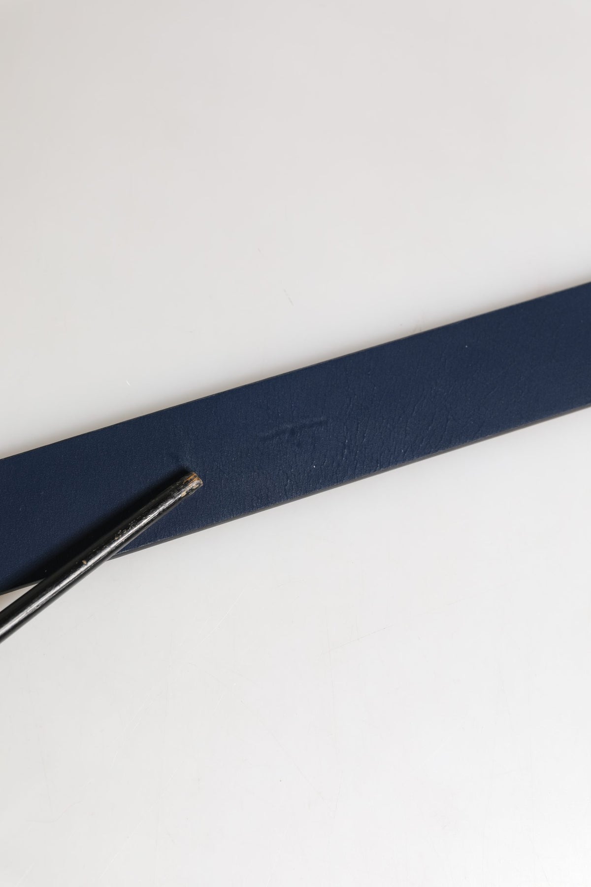 Dolce & Gabbana Men Blue Calf Leather Logo Metal Buckle Men's Belt (Pre-Owned)