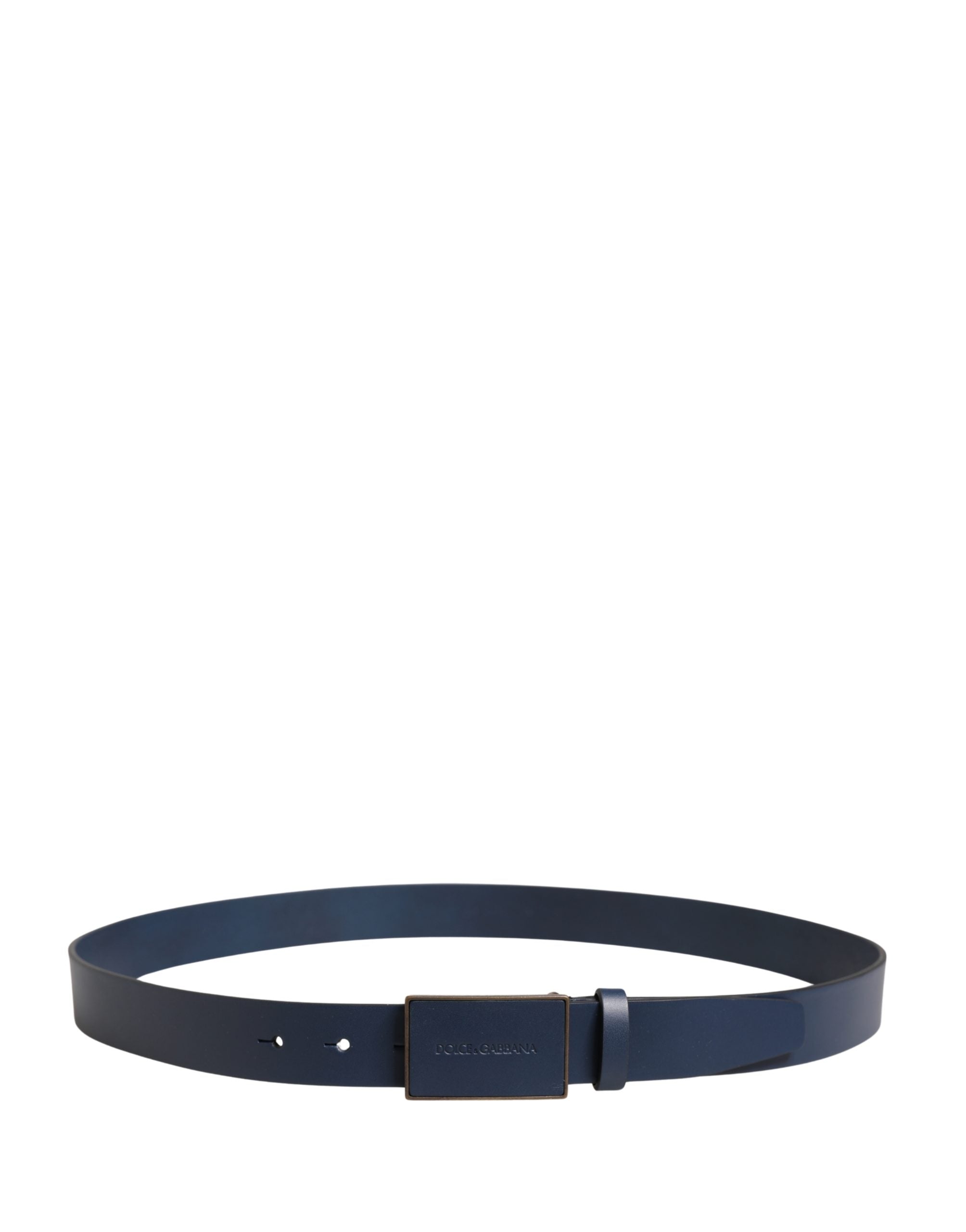 Dolce & Gabbana Men Blue Calf Leather Logo Metal Buckle Men's Belt (Pre-Owned)