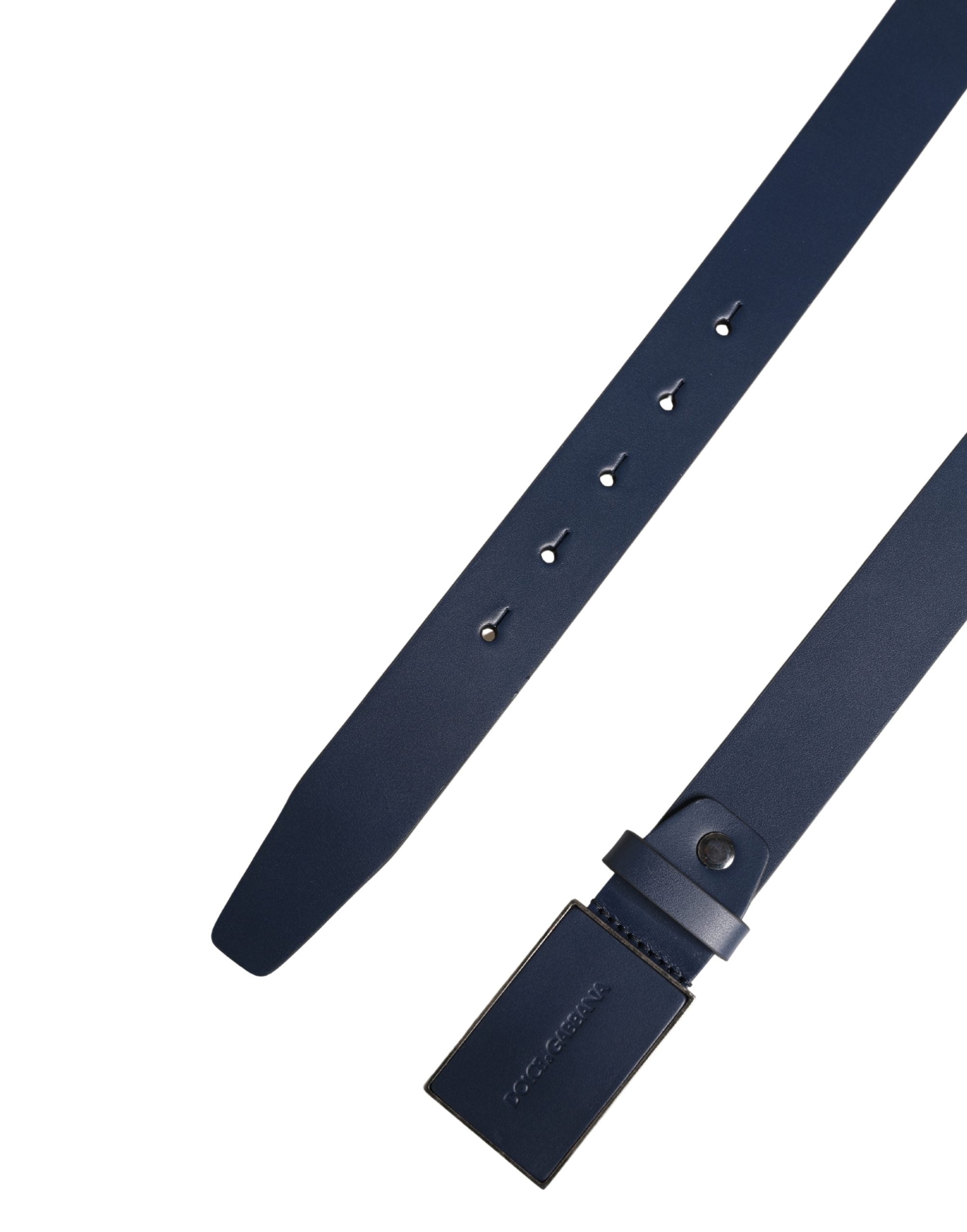 Dolce & Gabbana Men Blue Calf Leather Logo Metal Buckle Men's Belt (Pre-Owned)