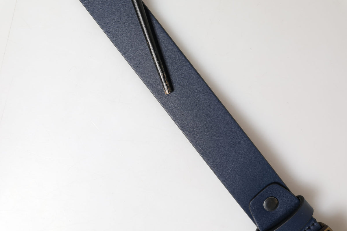 Dolce & Gabbana Men Blue Calf Leather Logo Metal Buckle Men's Belt (Pre-Owned)