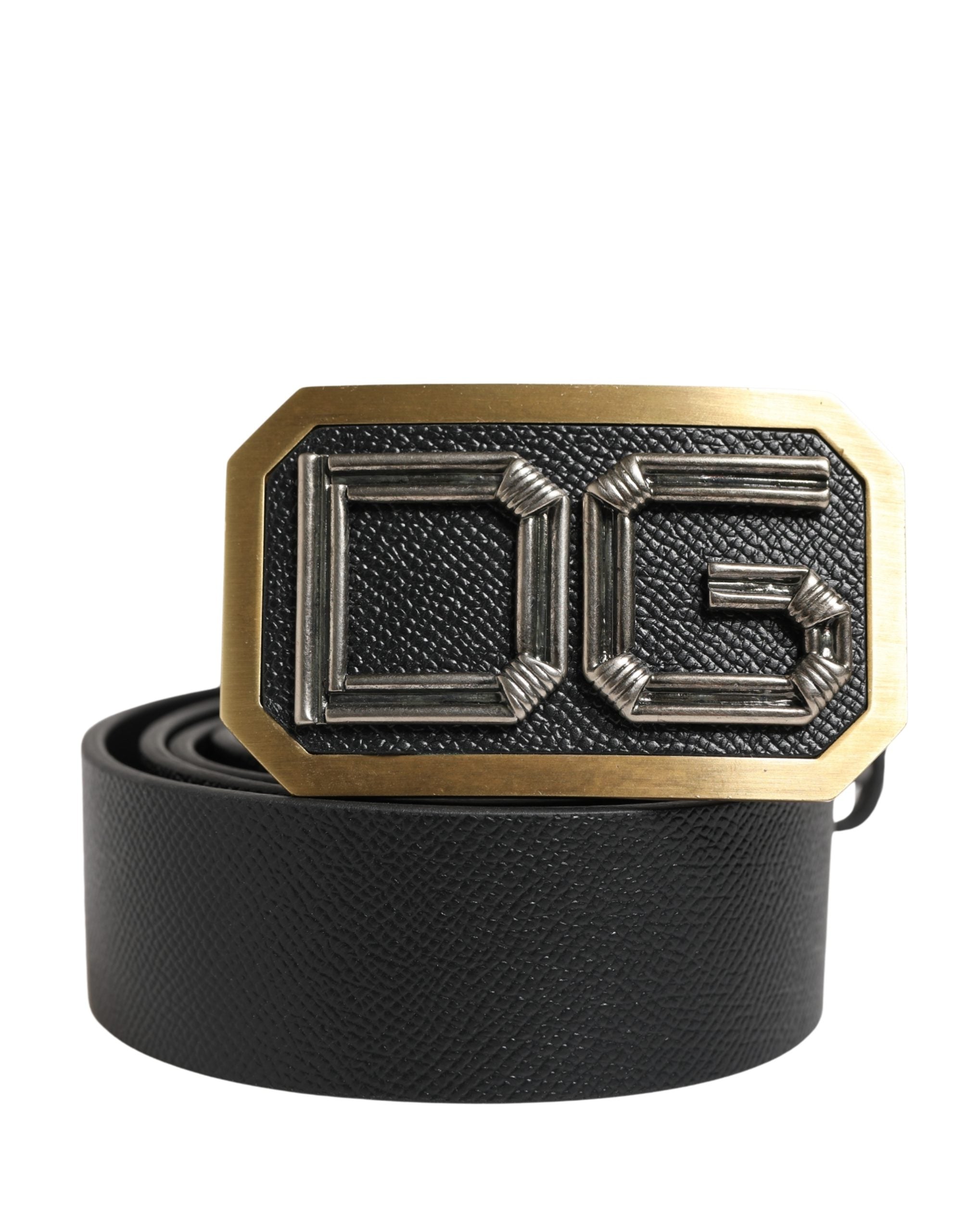 Dolce & Gabbana Men Black Leather DG Logo Metal Buckle Men's Belt