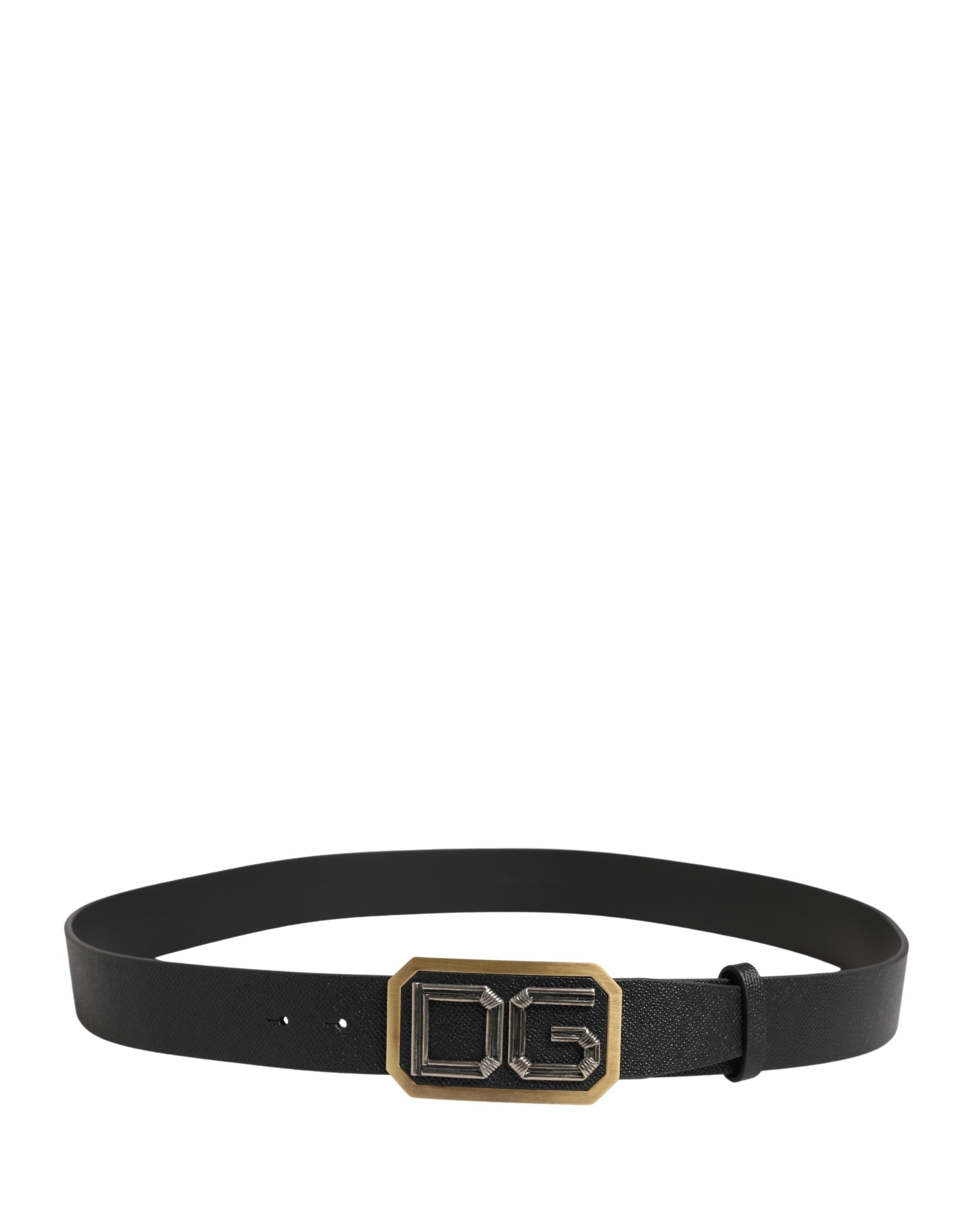 Dolce & Gabbana Men Black Leather DG Logo Metal Buckle Men's Belt
