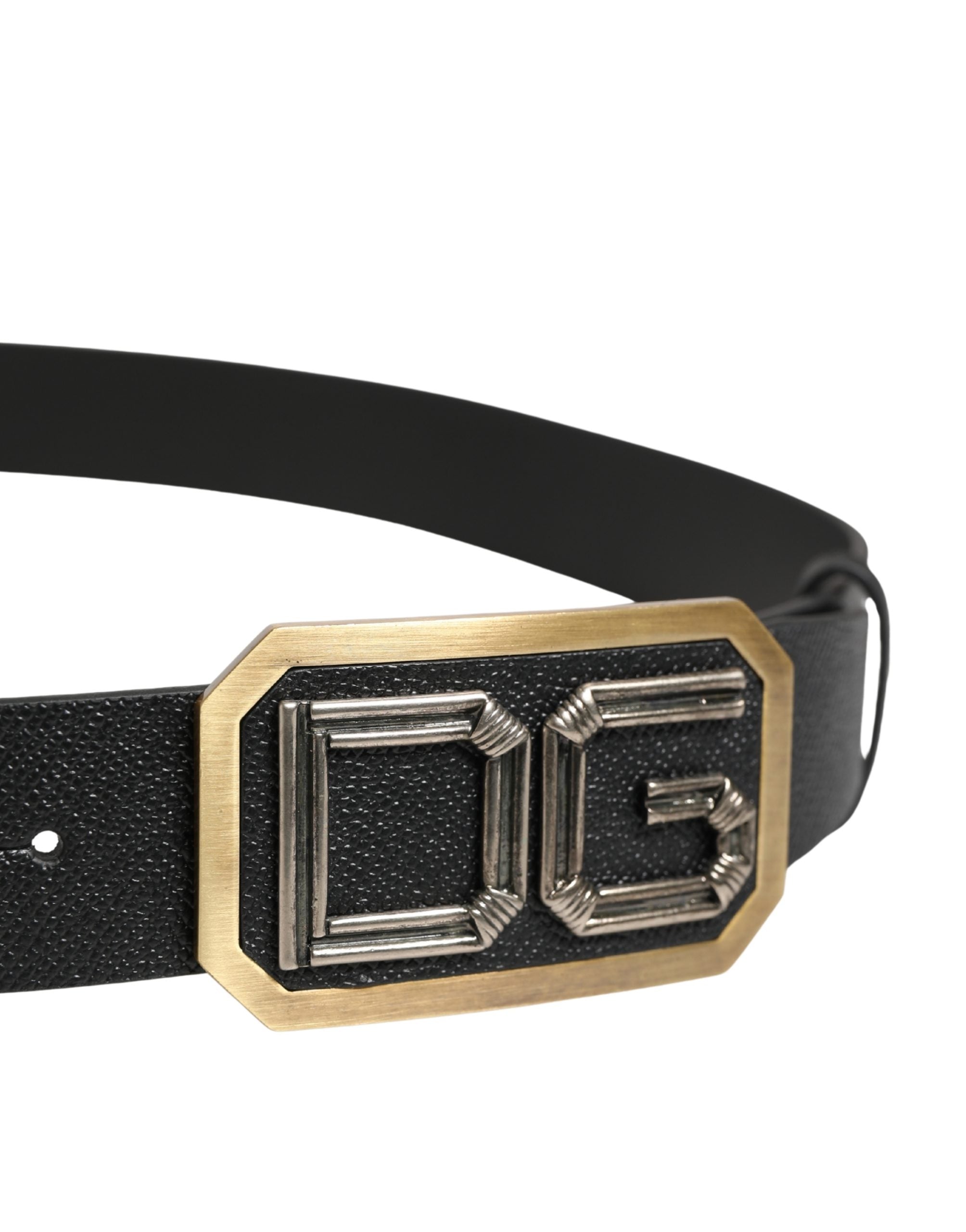 Dolce & Gabbana Men Black Leather DG Logo Metal Buckle Men's Belt