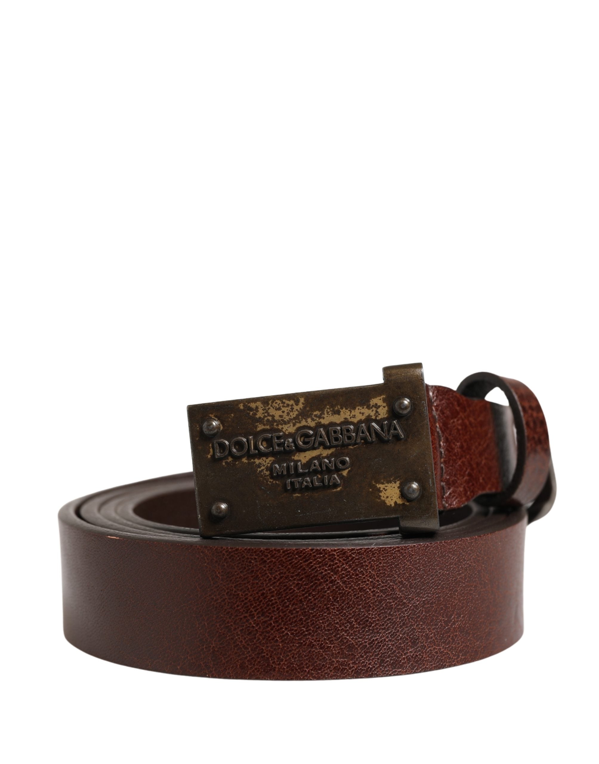 Dolce & Gabbana Men Brown Classic Leather Logo Buckle Men's Belt (Pre-Owned)