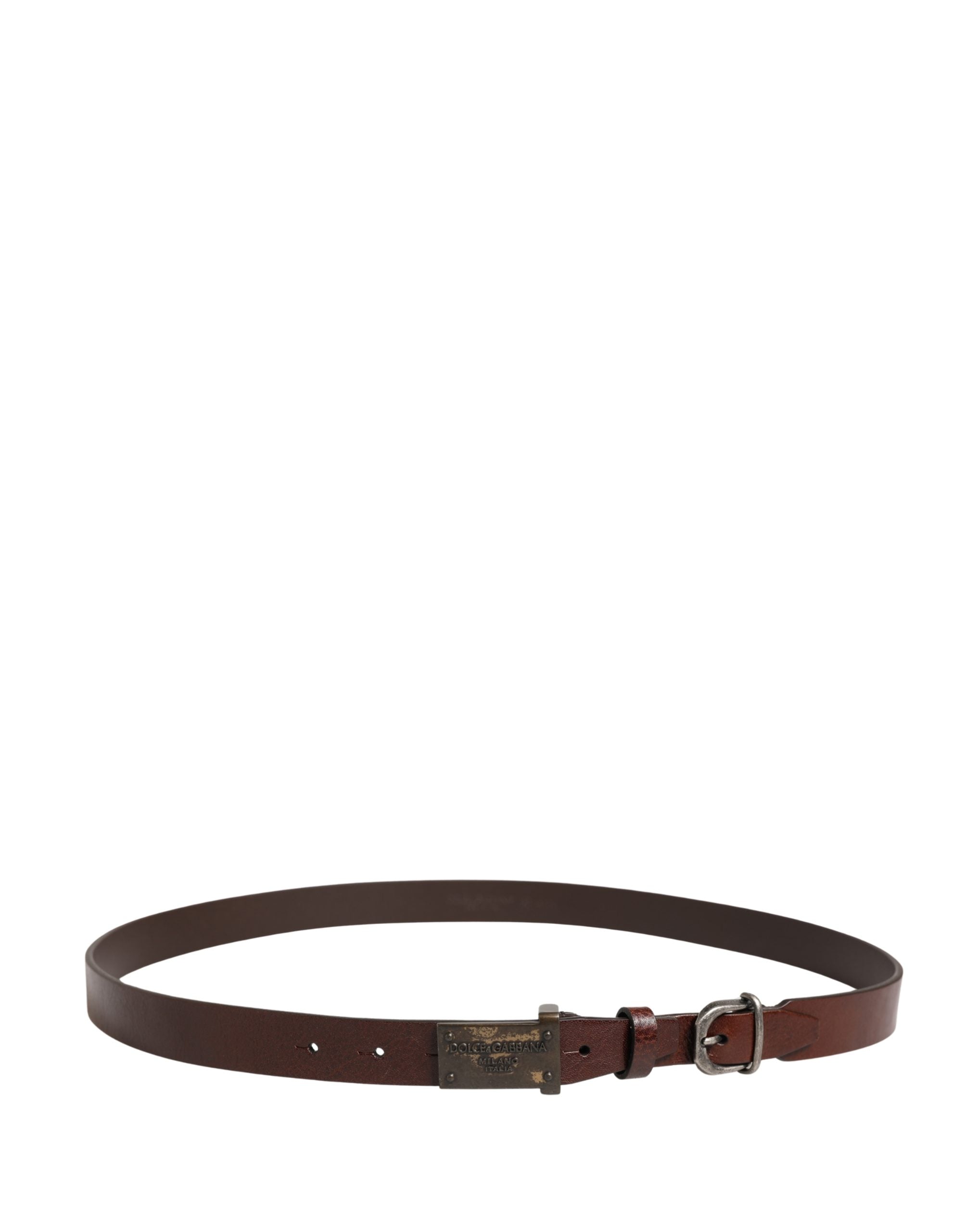 Dolce & Gabbana Men Brown Classic Leather Logo Buckle Men's Belt (Pre-Owned)