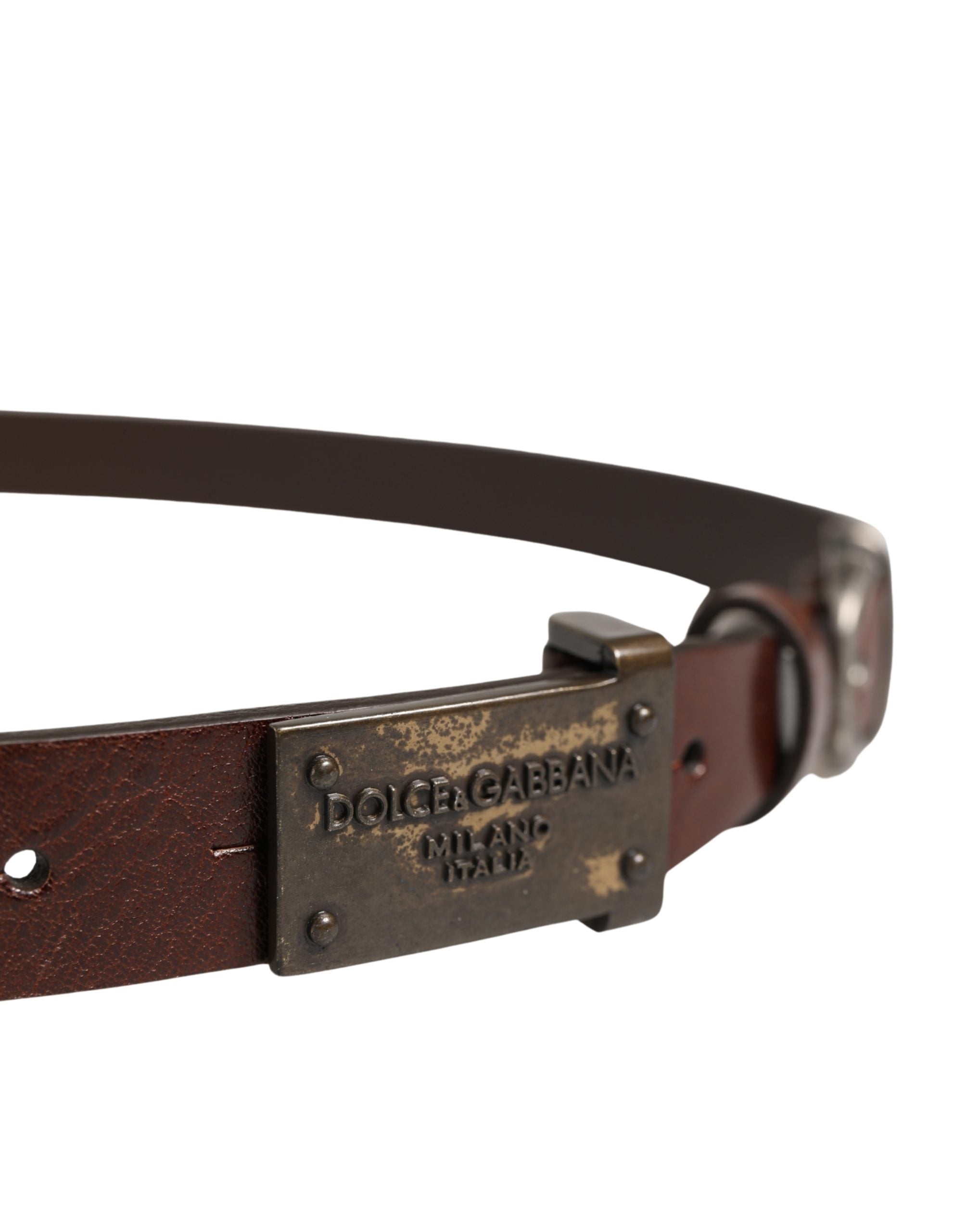 Dolce & Gabbana Men Brown Classic Leather Logo Buckle Men's Belt (Pre-Owned)