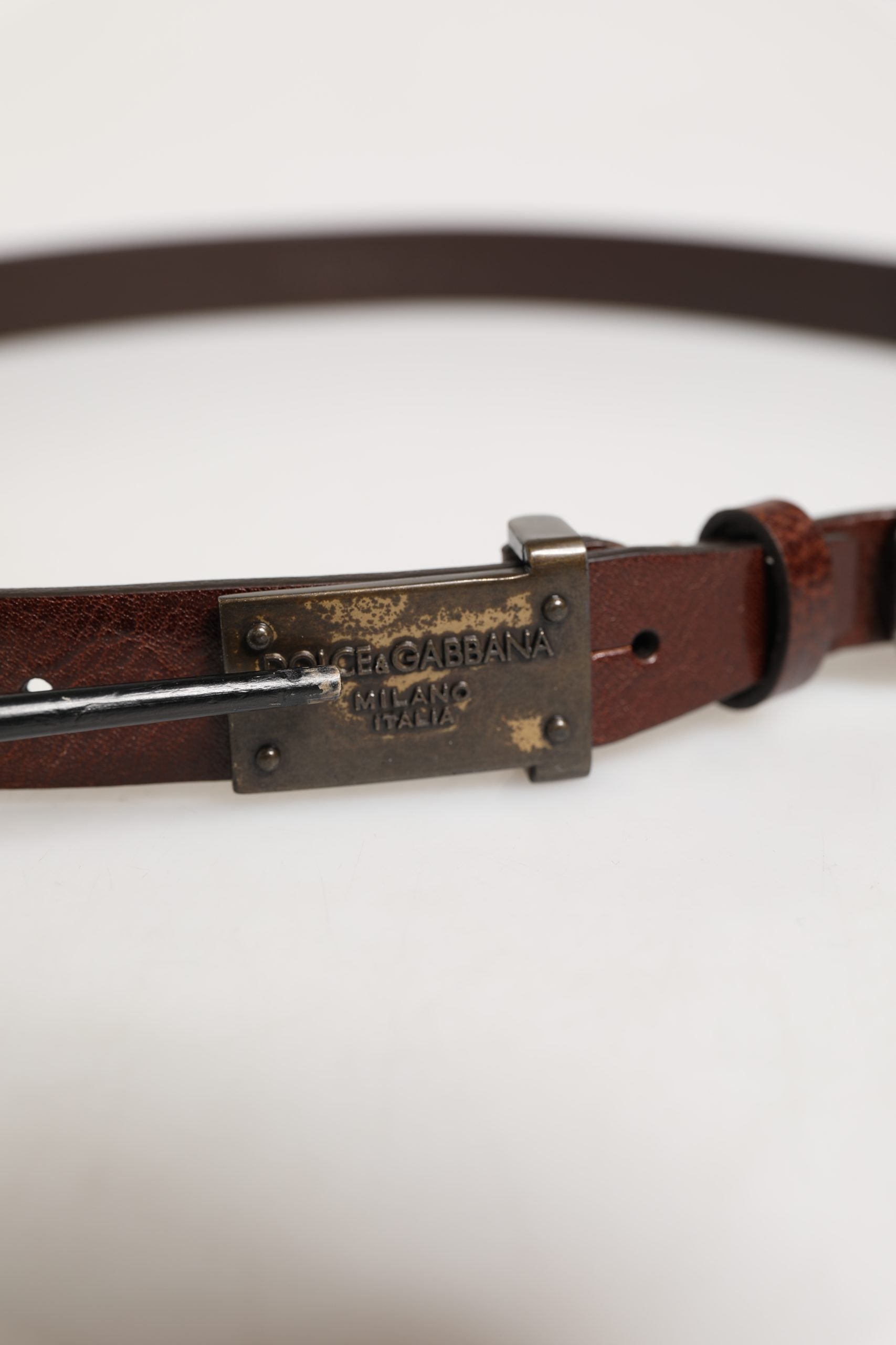 Dolce & Gabbana Men Brown Classic Leather Logo Buckle Men's Belt (Pre-Owned)