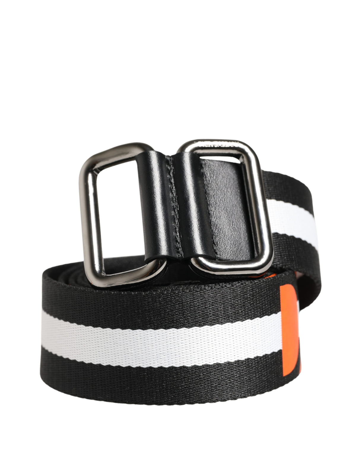 Dolce & Gabbana Men Black White Nylon Logo Metal Buckle Men's Belt (Pre-Owned)