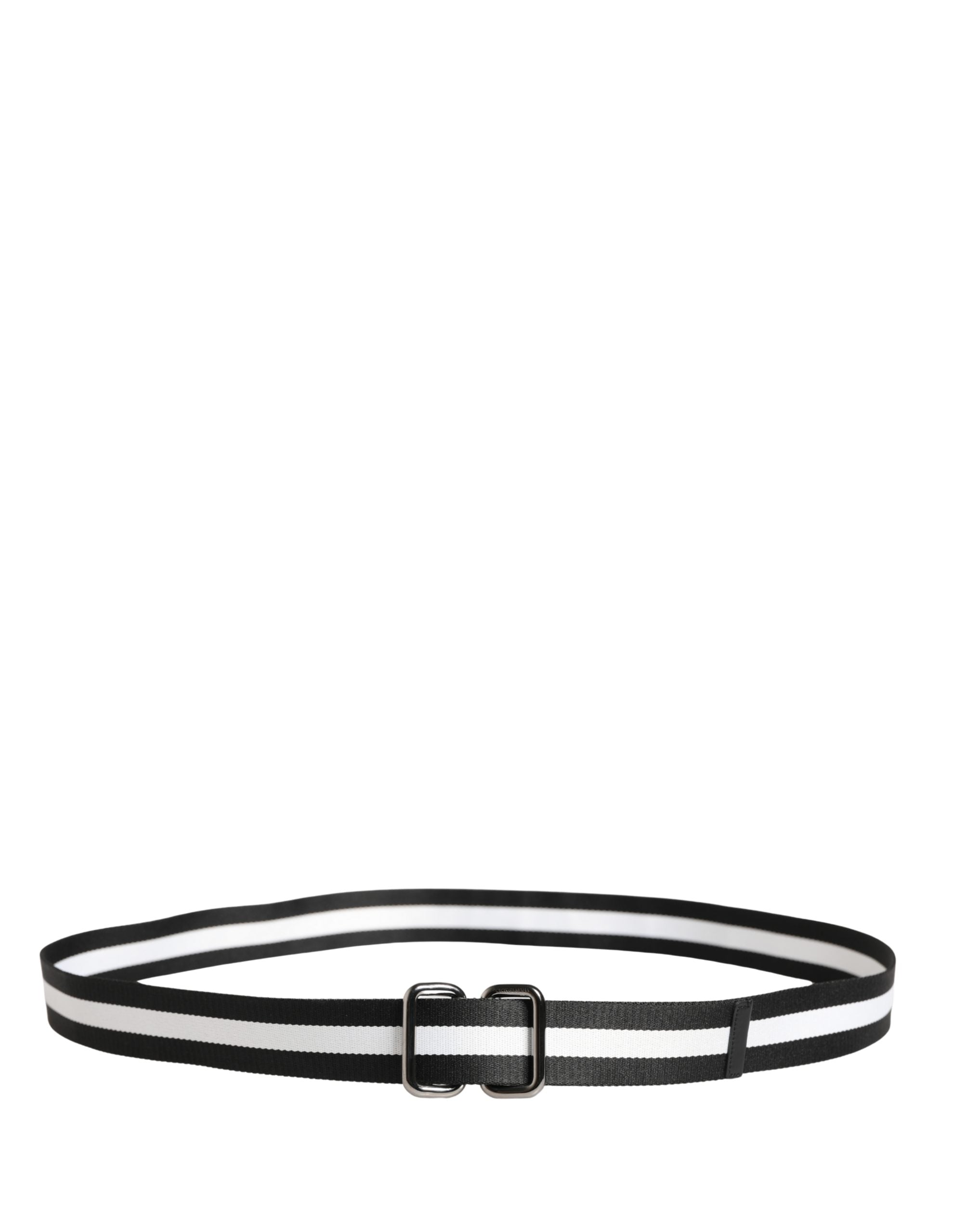 Dolce & Gabbana Men Black White Nylon Logo Metal Buckle Men's Belt (Pre-Owned)
