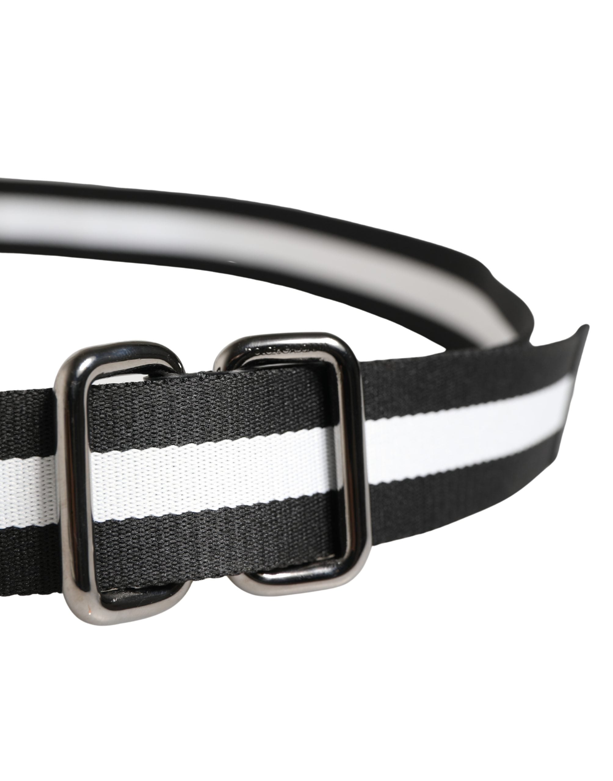Dolce & Gabbana Men Black White Nylon Logo Metal Buckle Men's Belt (Pre-Owned)