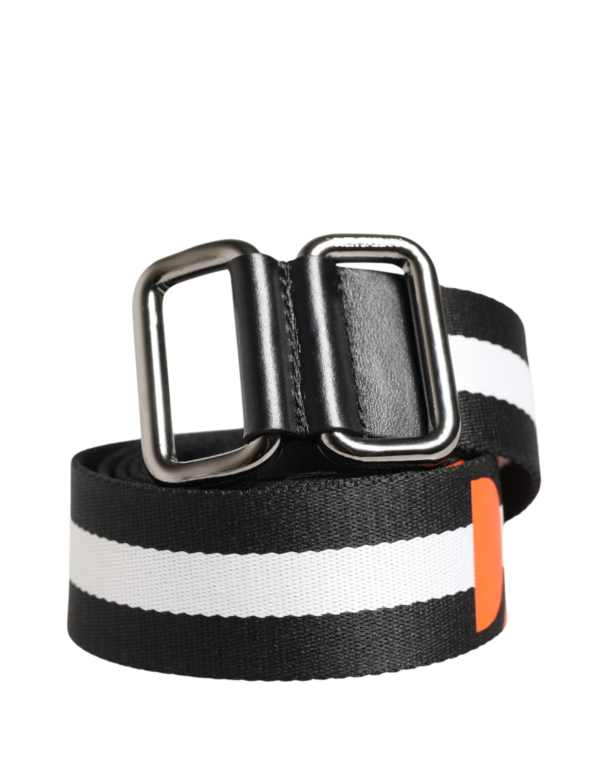 Dolce & Gabbana Men Black White Nylon Logo Metal Buckle Men's Belt
