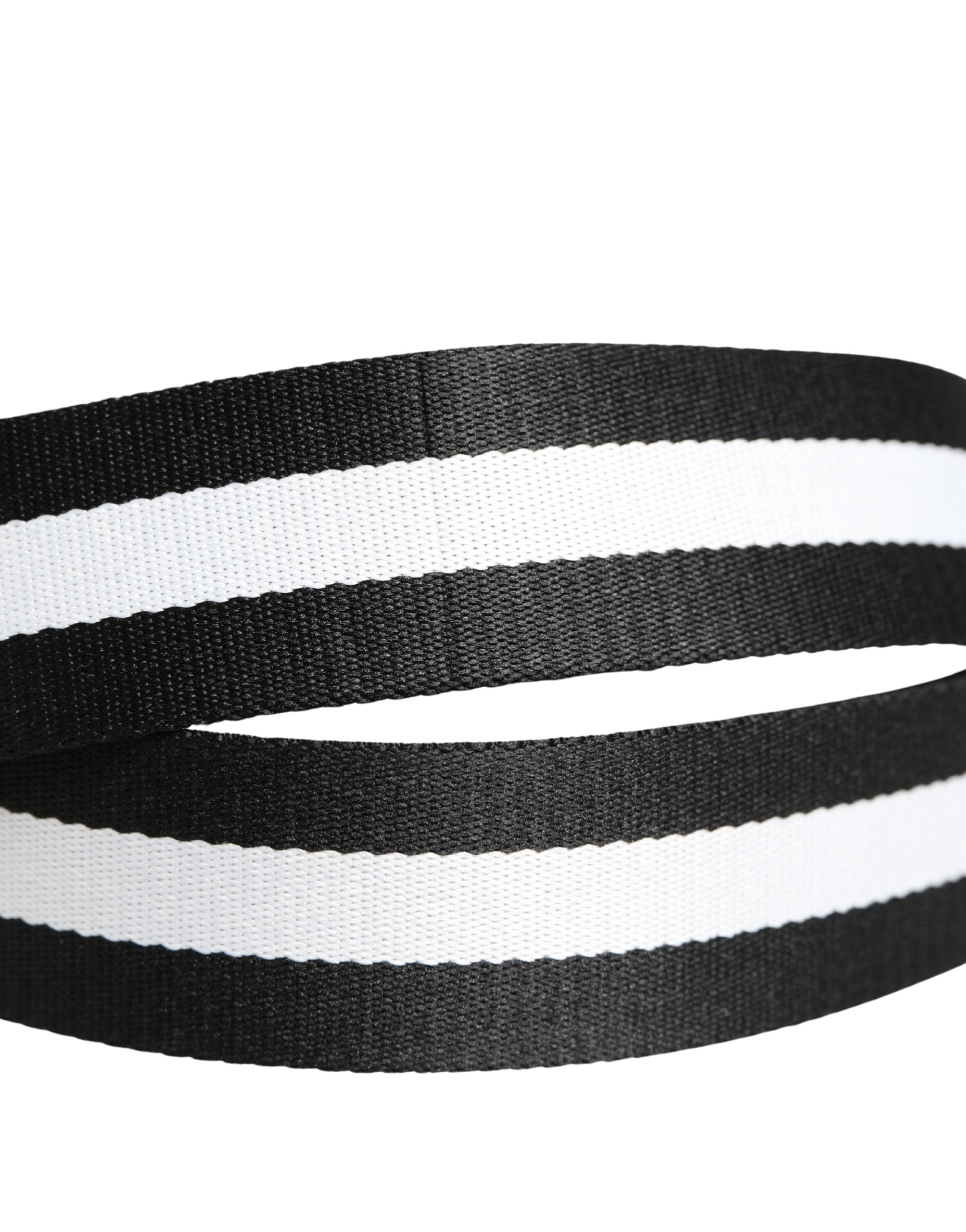 Dolce & Gabbana Men Black White Nylon Logo Metal Buckle Men's Belt