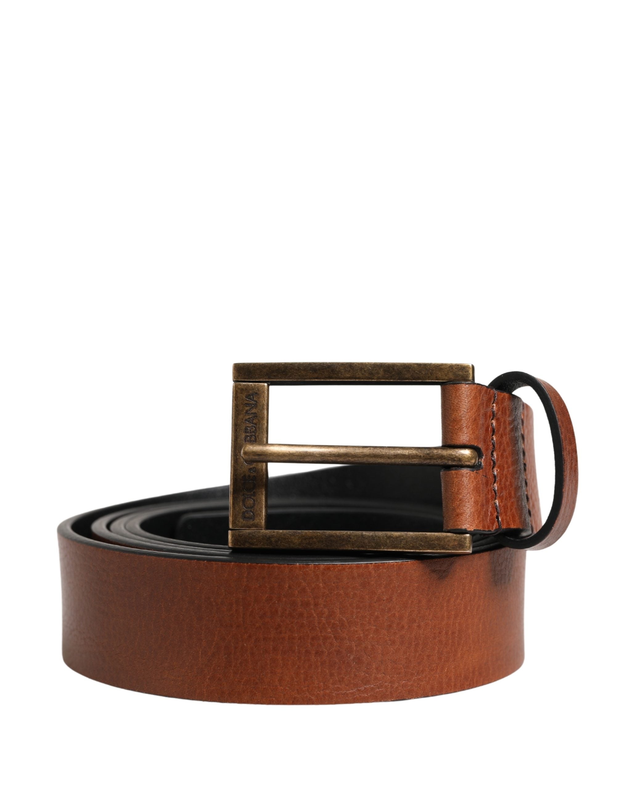 Dolce & Gabbana Men Brown Leather Classic Metal Buckle Men's Belt