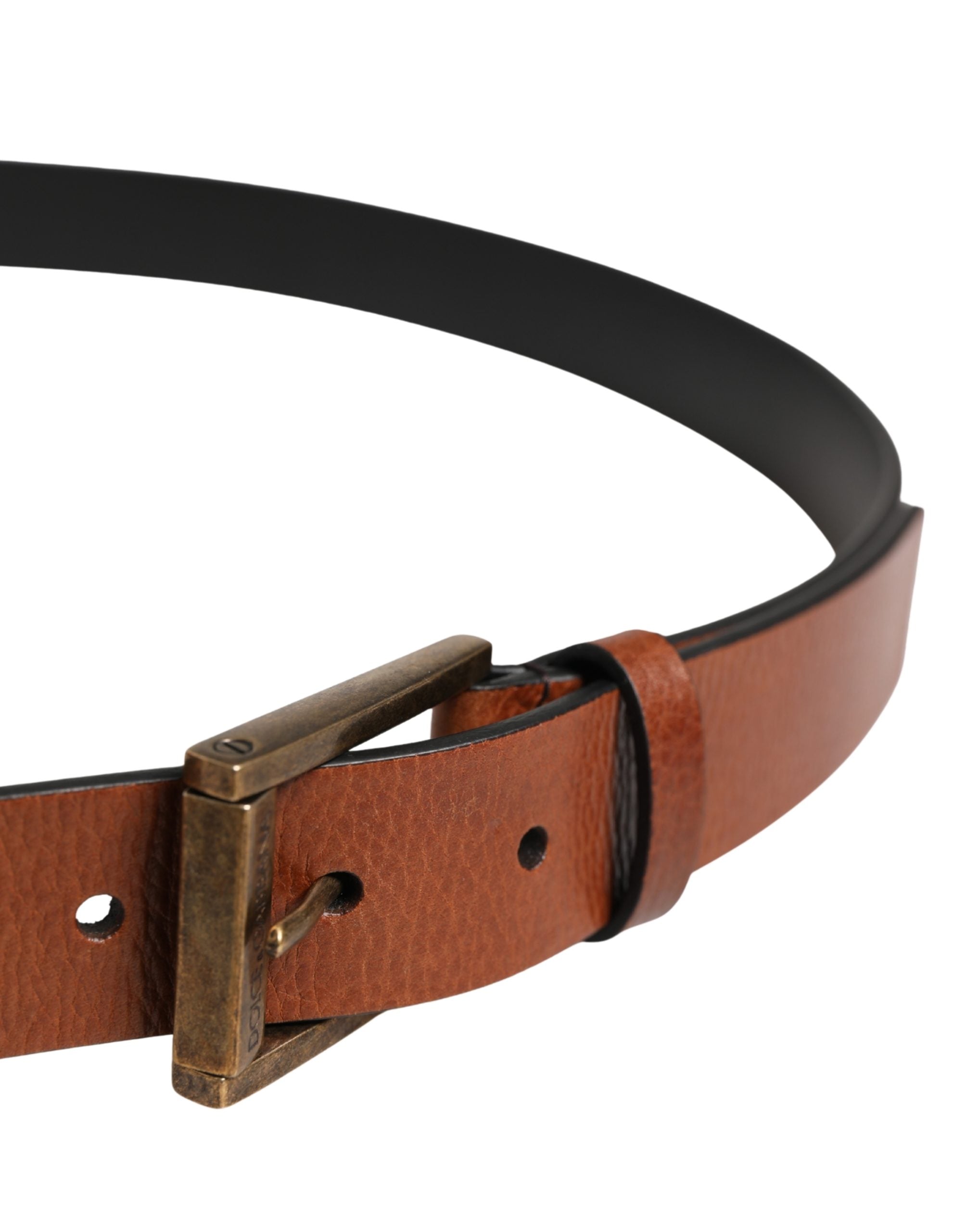 Dolce & Gabbana Men Brown Leather Classic Metal Buckle Men's Belt