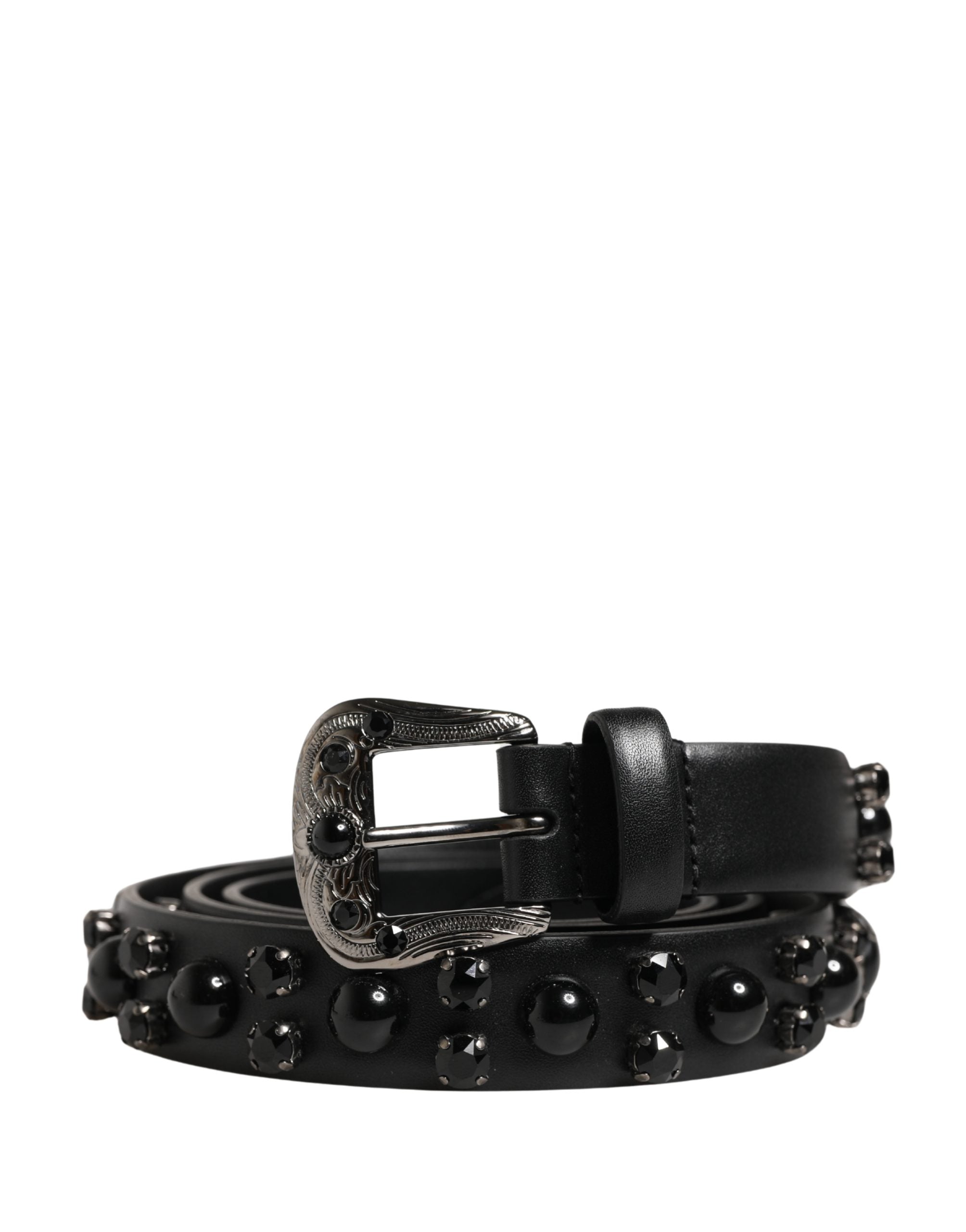 Dolce & Gabbana Men Black Calf Embellished Metal Buckle Men's Belt