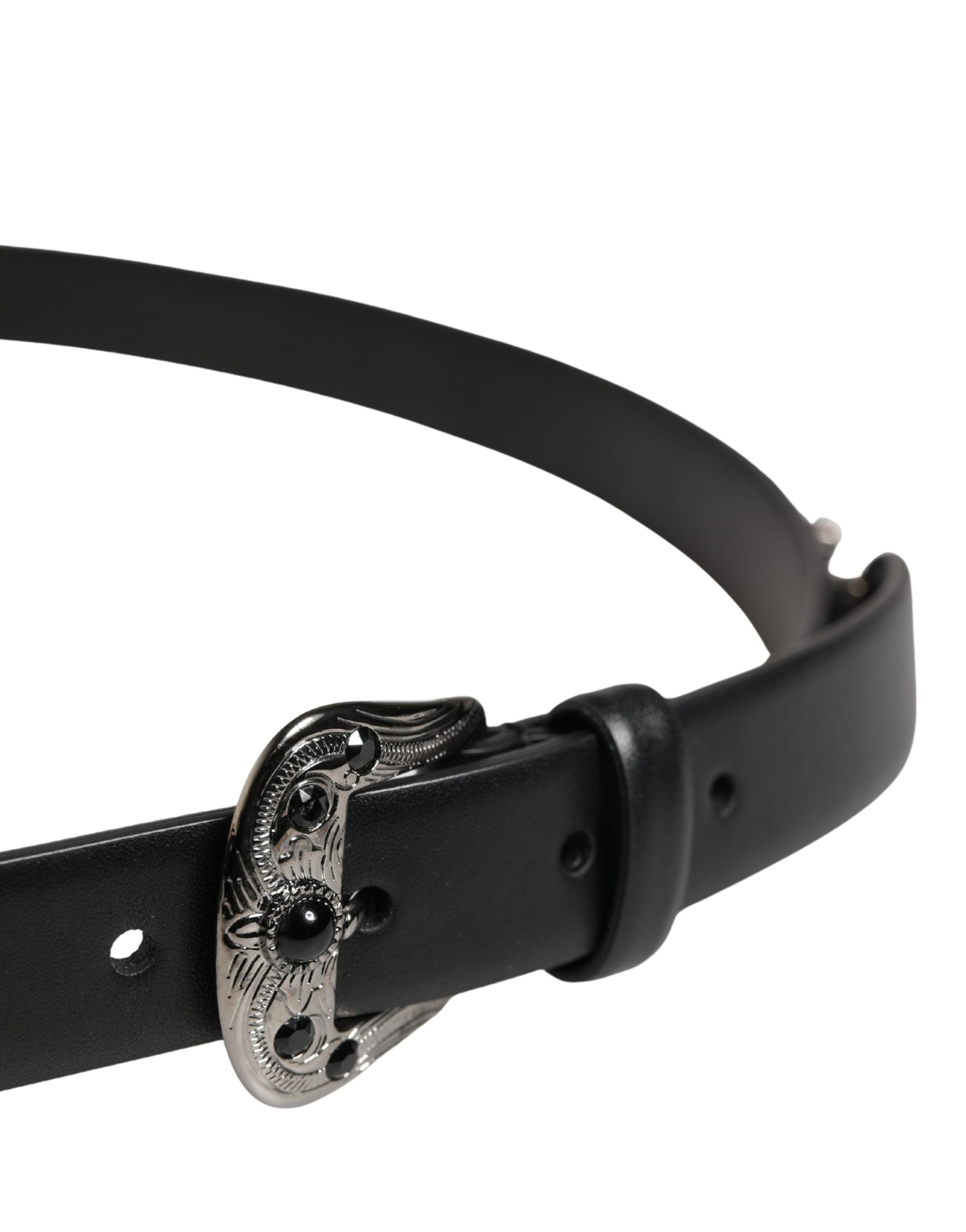 Dolce & Gabbana Men Black Calf Embellished Metal Buckle Men's Belt