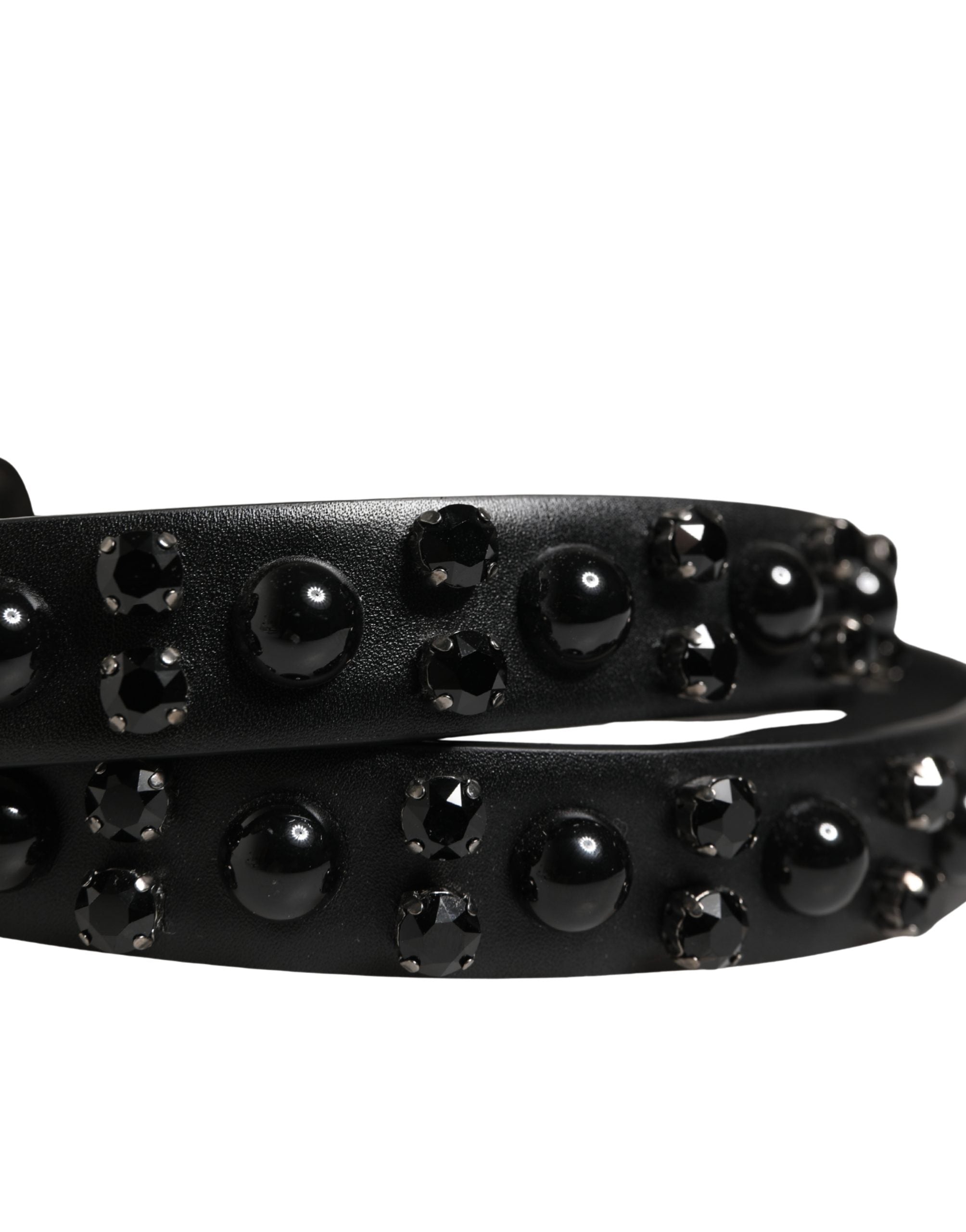 Dolce & Gabbana Men Black Calf Embellished Metal Buckle Men's Belt