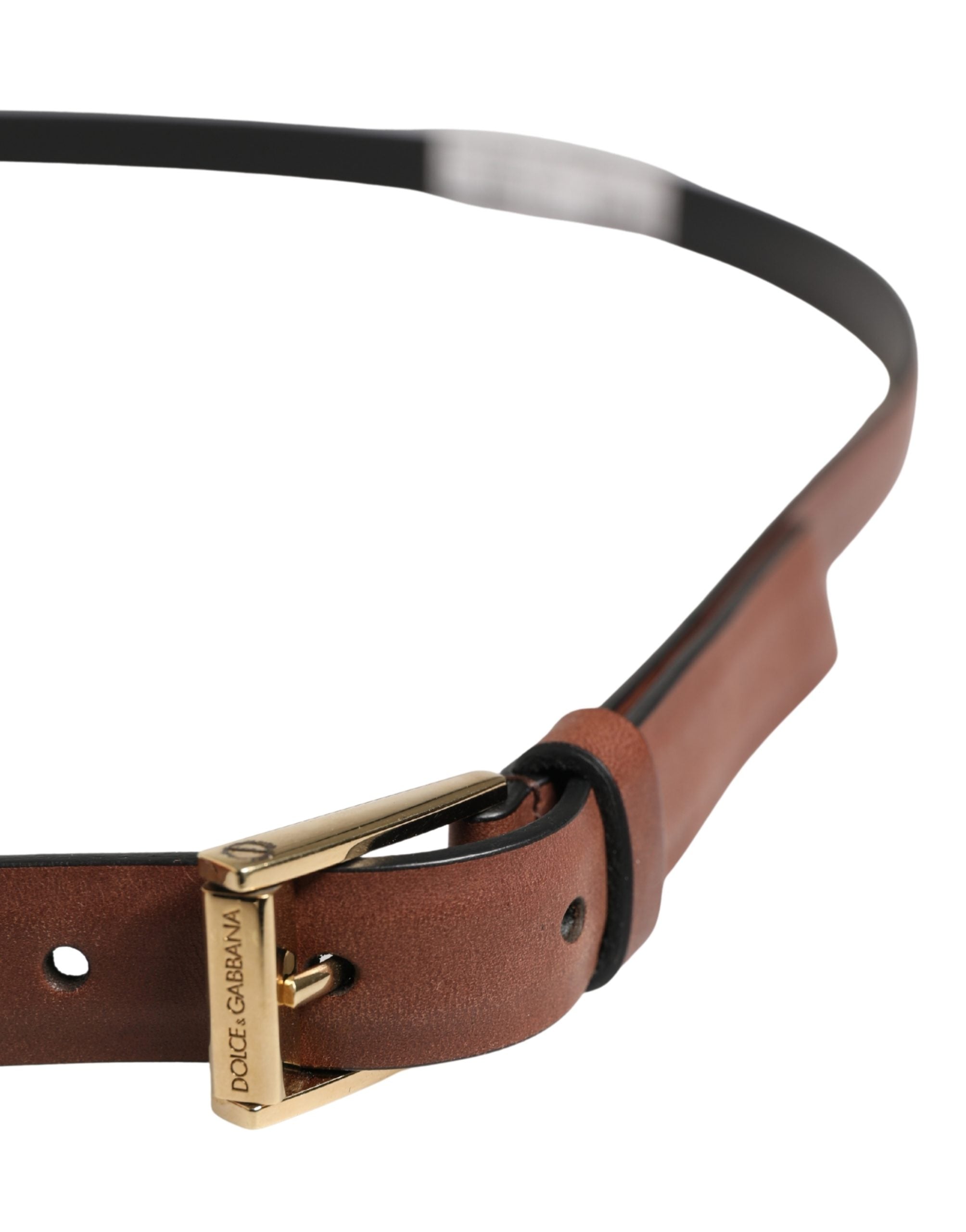 Dolce & Gabbana Men Brown Leather Classic Metal Buckle Men's Belt