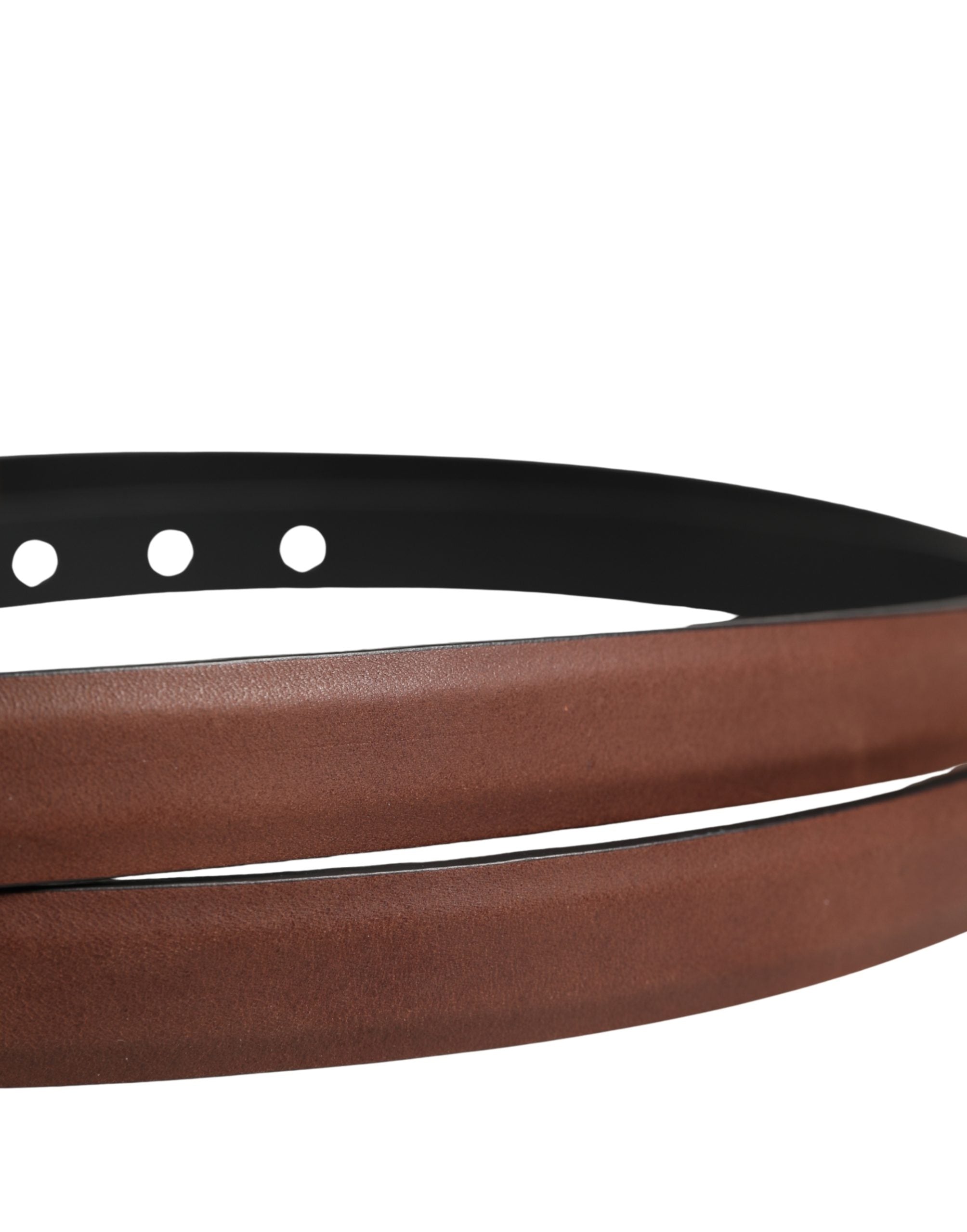 Dolce & Gabbana Men Brown Leather Classic Metal Buckle Men's Belt