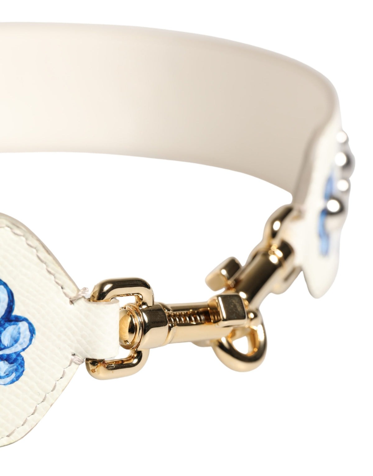 Dolce & Gabbana White Blue Floral Leather Stud Accessory Shoulder Women's Strap