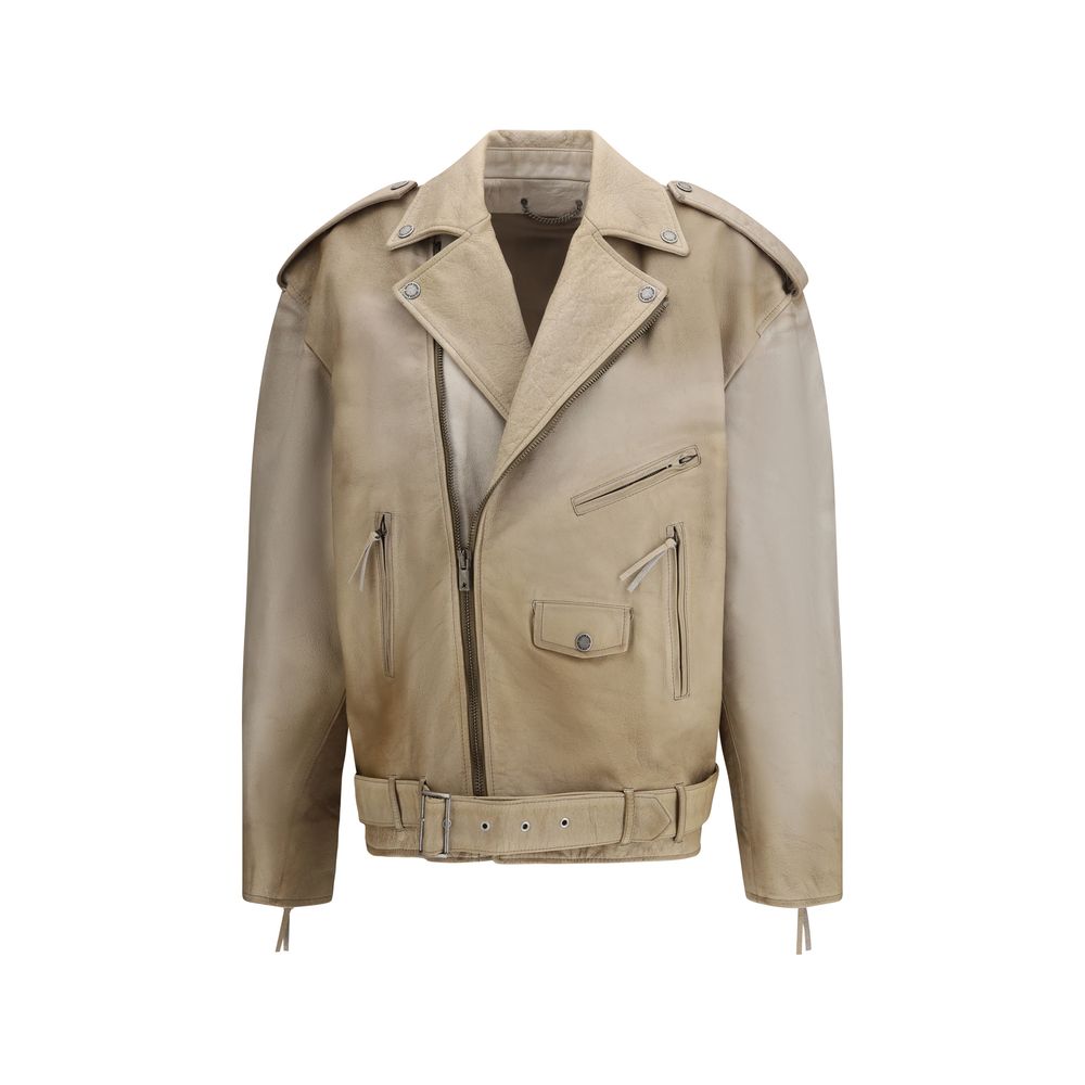 Golden Goose Beige Buffalo Leather Biker Women's Jacket